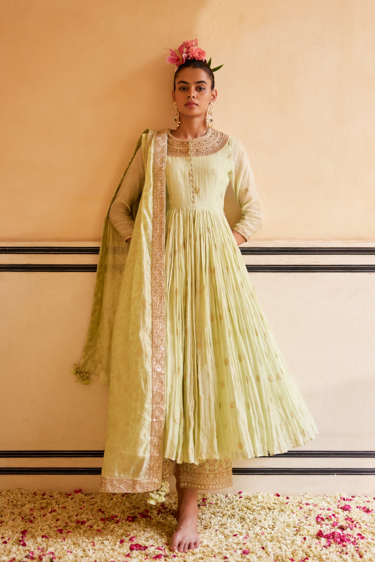 Mint Anarkali Paired With Dupatta &amp; Churidar