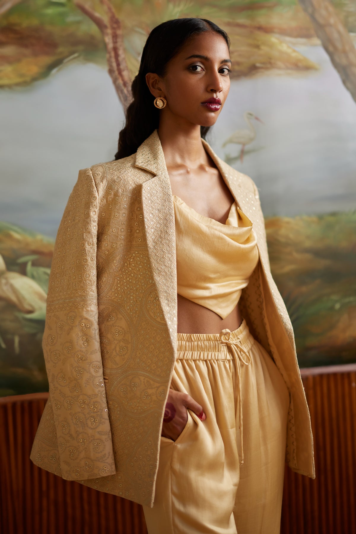 Buttercup Cowl Top Paired With Jacket &amp; Pants