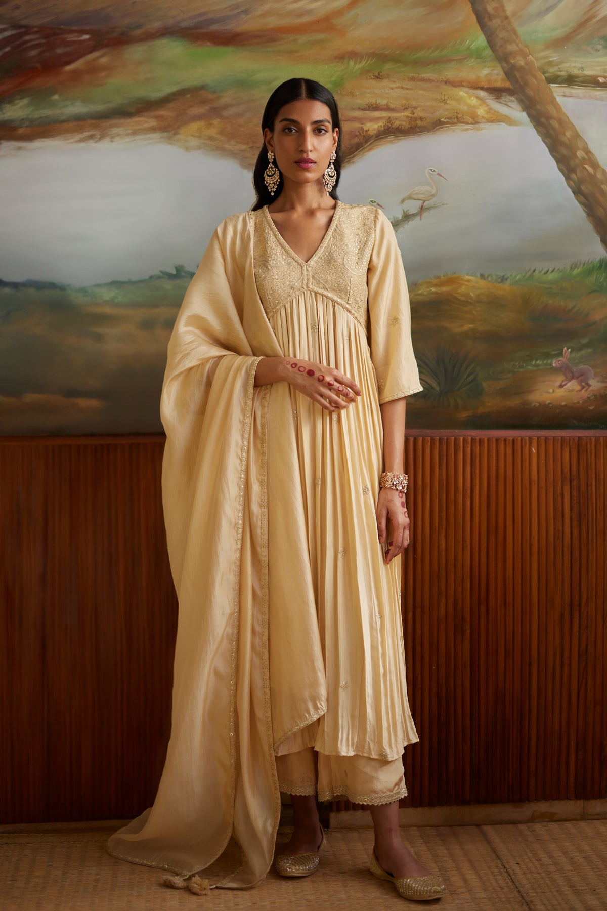 Buttercup Silk Anarkali Paired With Pants &amp; Dupatta