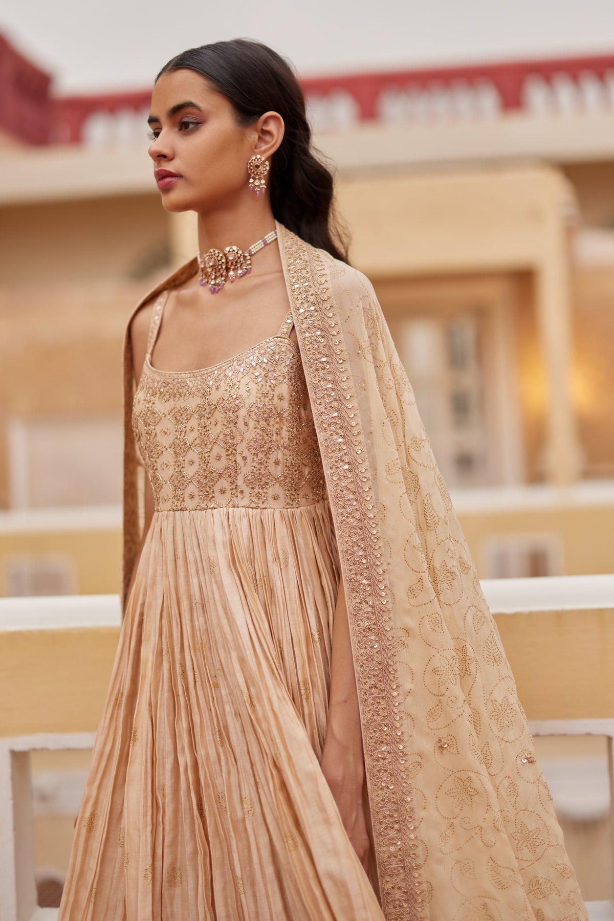 Buttercup Strappy Anarkali Paired With Sharara &amp; Dupatta
