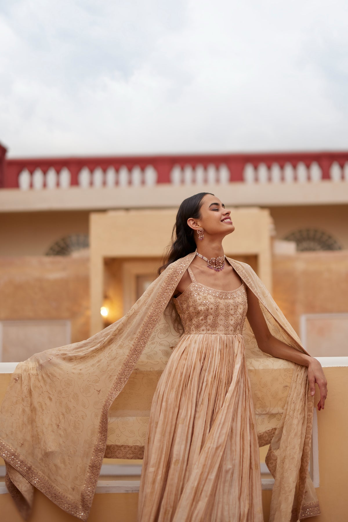 Buttercup Strappy Anarkali Paired With Sharara &amp; Dupatta