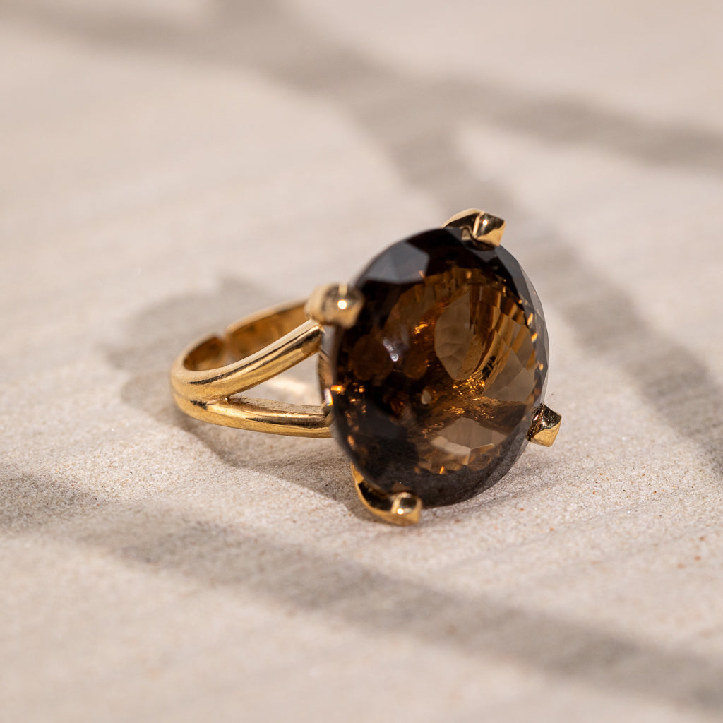 Smoky Quartz Square Geo Ring