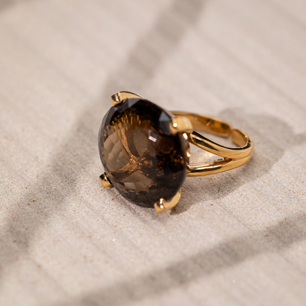 Smoky Quartz Square Geo Ring