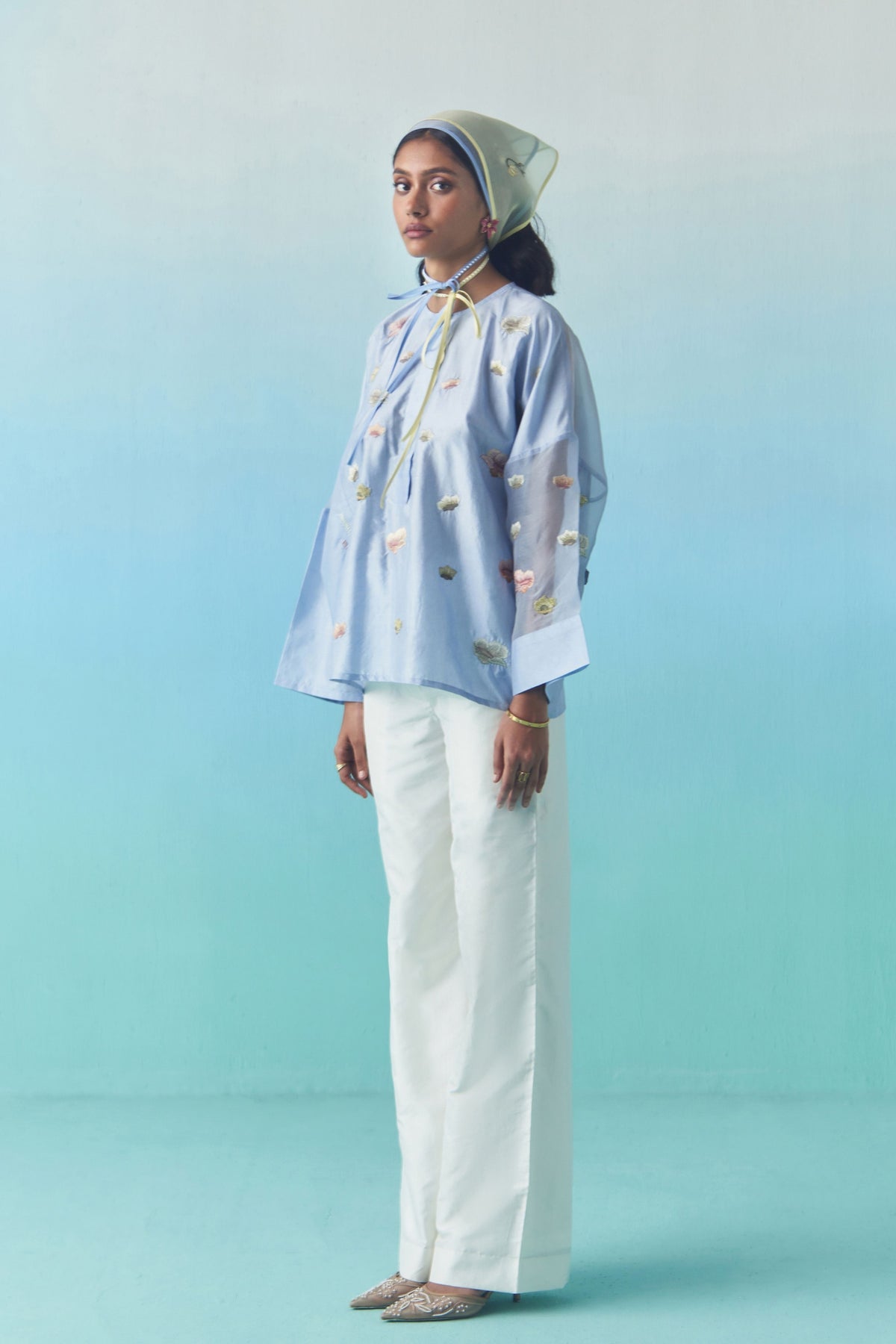 Ivory Silk Bootcut Trousers