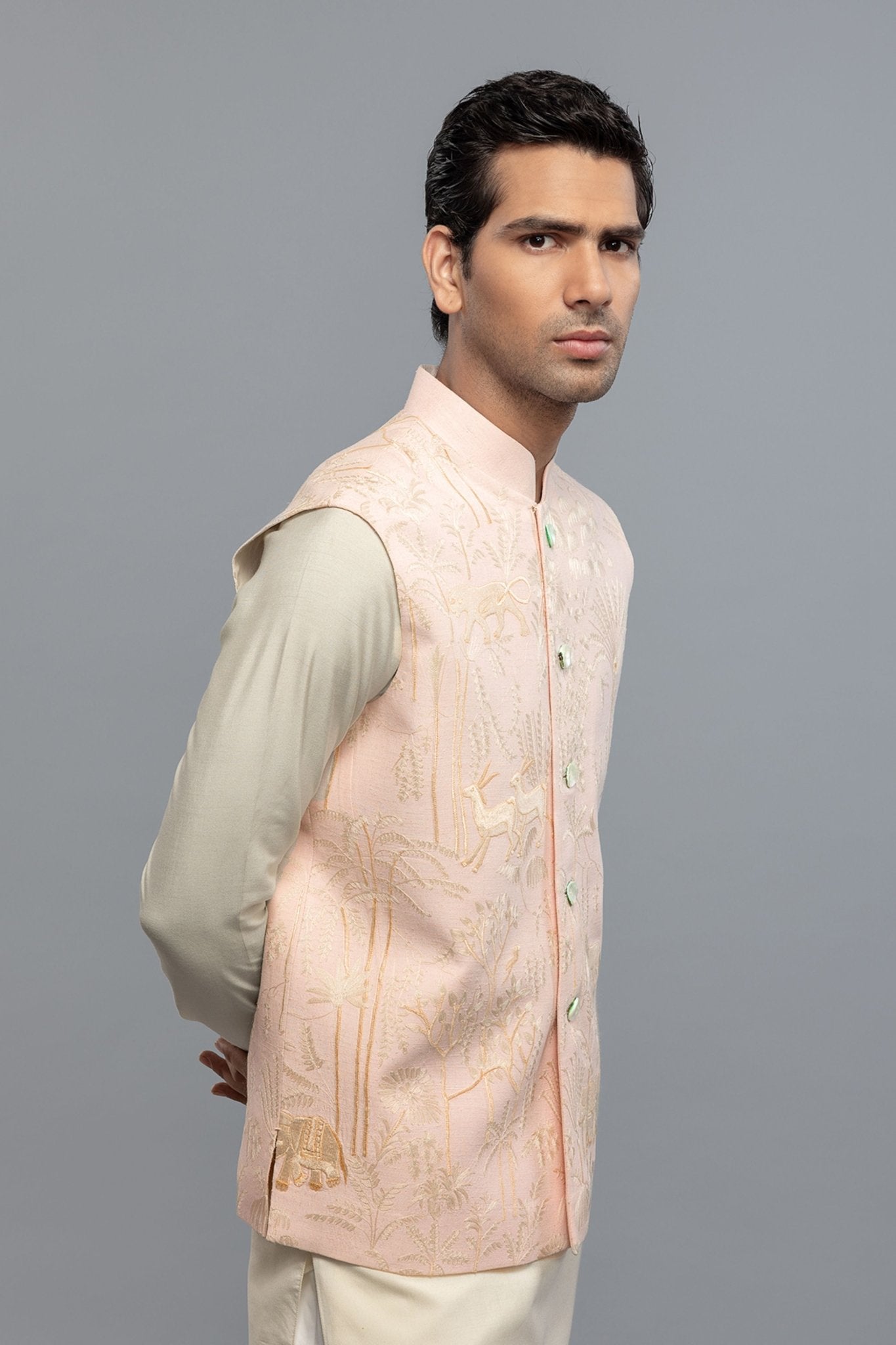 Powder Pink Matka Bundi - Rohit Bal Menswear - Elahe