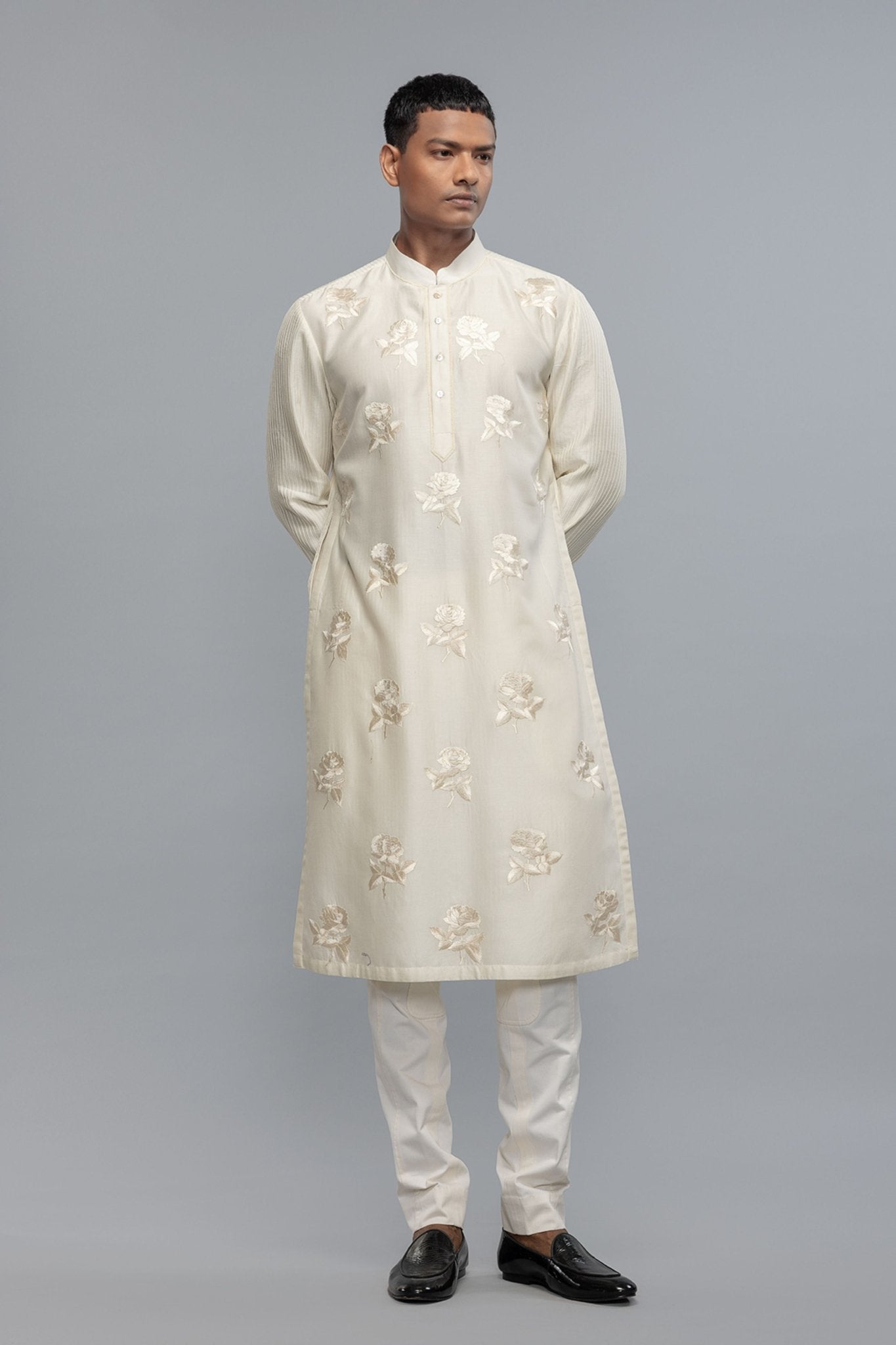 Chanderi Kurta With Resham Embroidery - Rohit Bal Menswear - Elahe