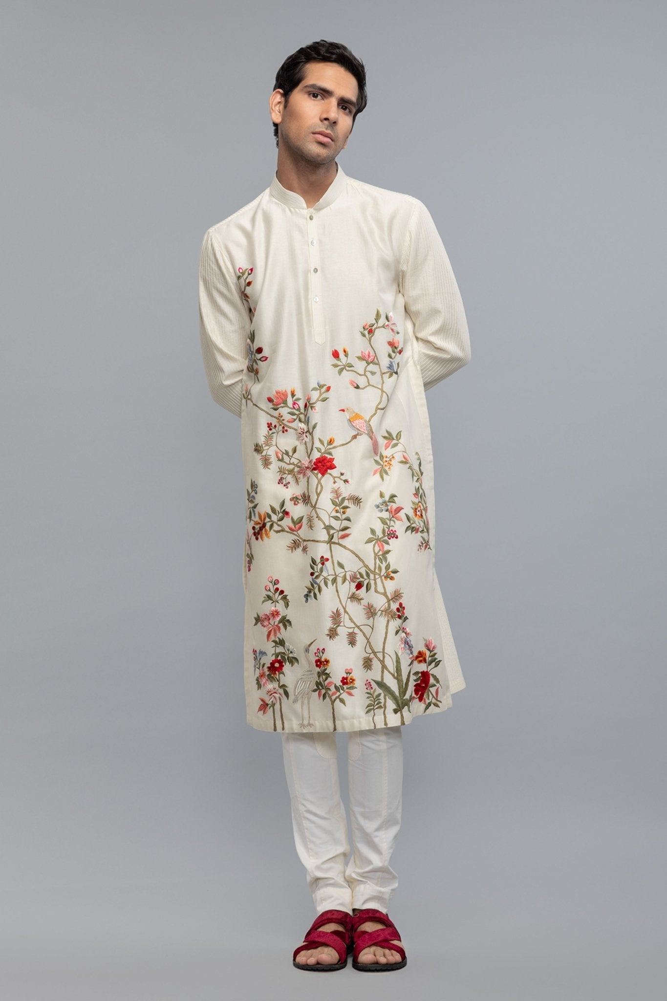 Chanderi Ivory Kurta - Rohit Bal Menswear - Elahe
