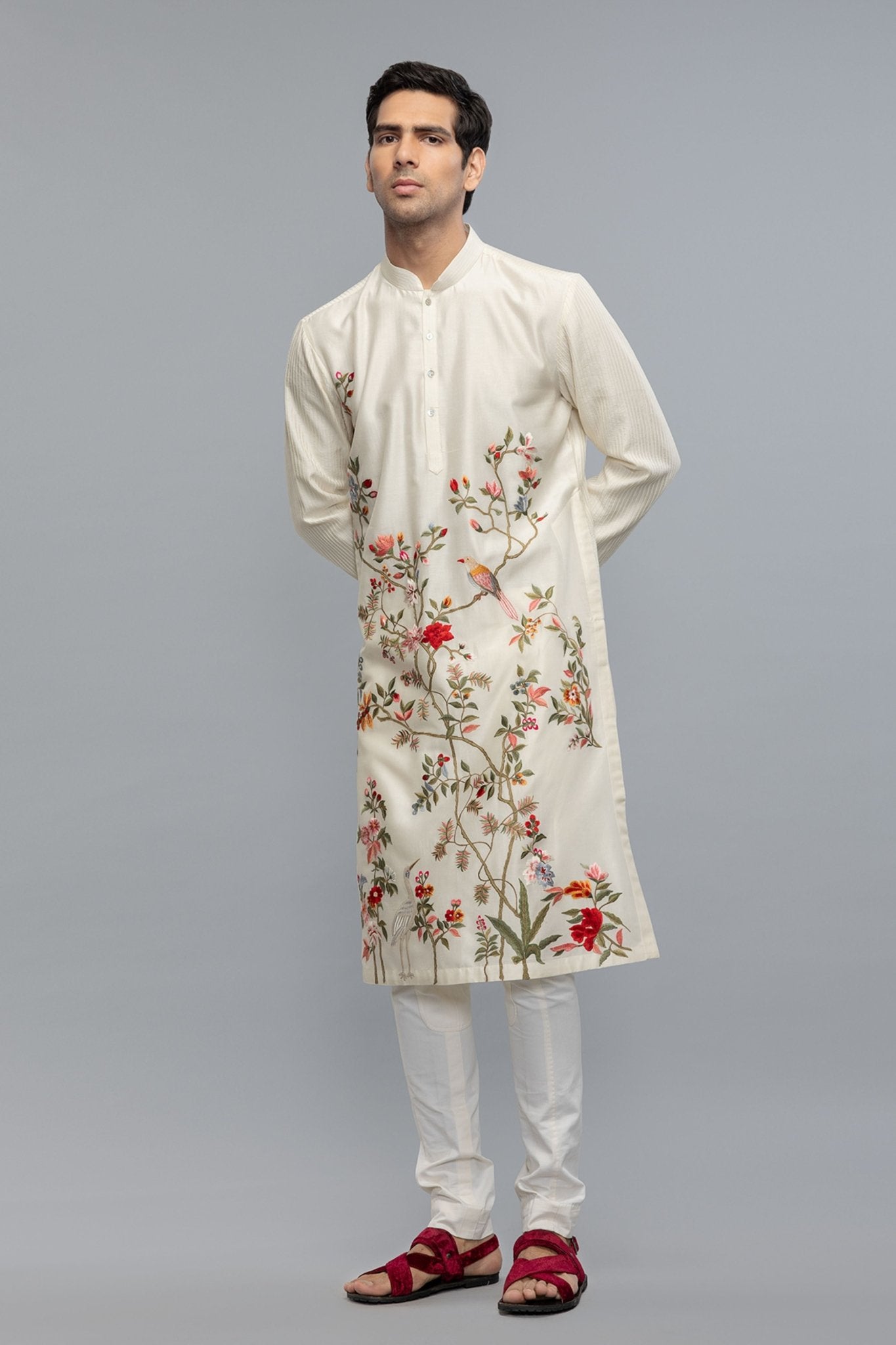 Chanderi Ivory Kurta - Rohit Bal Menswear - Elahe