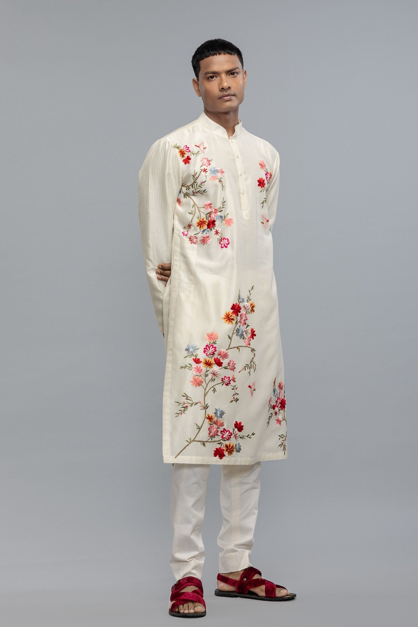 Chanderi Embroidered Kurta - Rohit Bal Menswear - Elahe