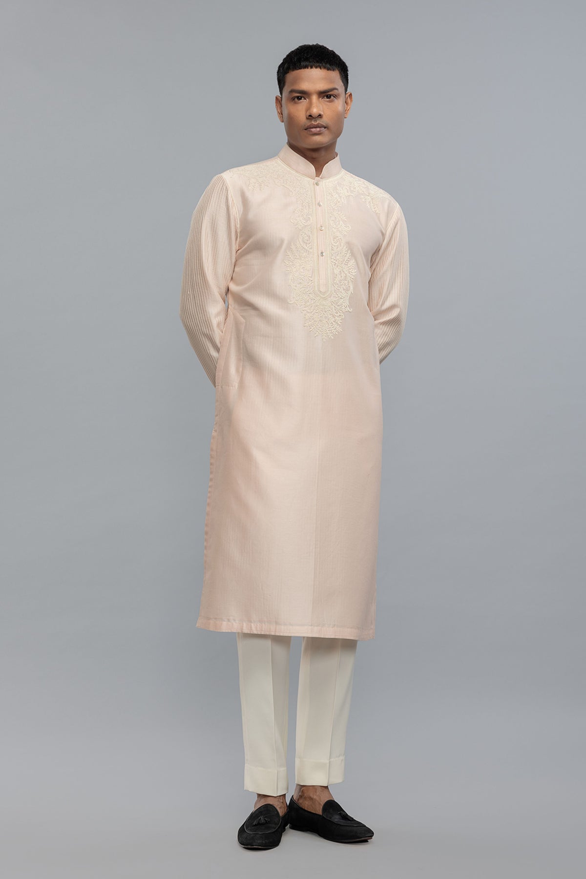Chanderi Kurta Set With Threadwork