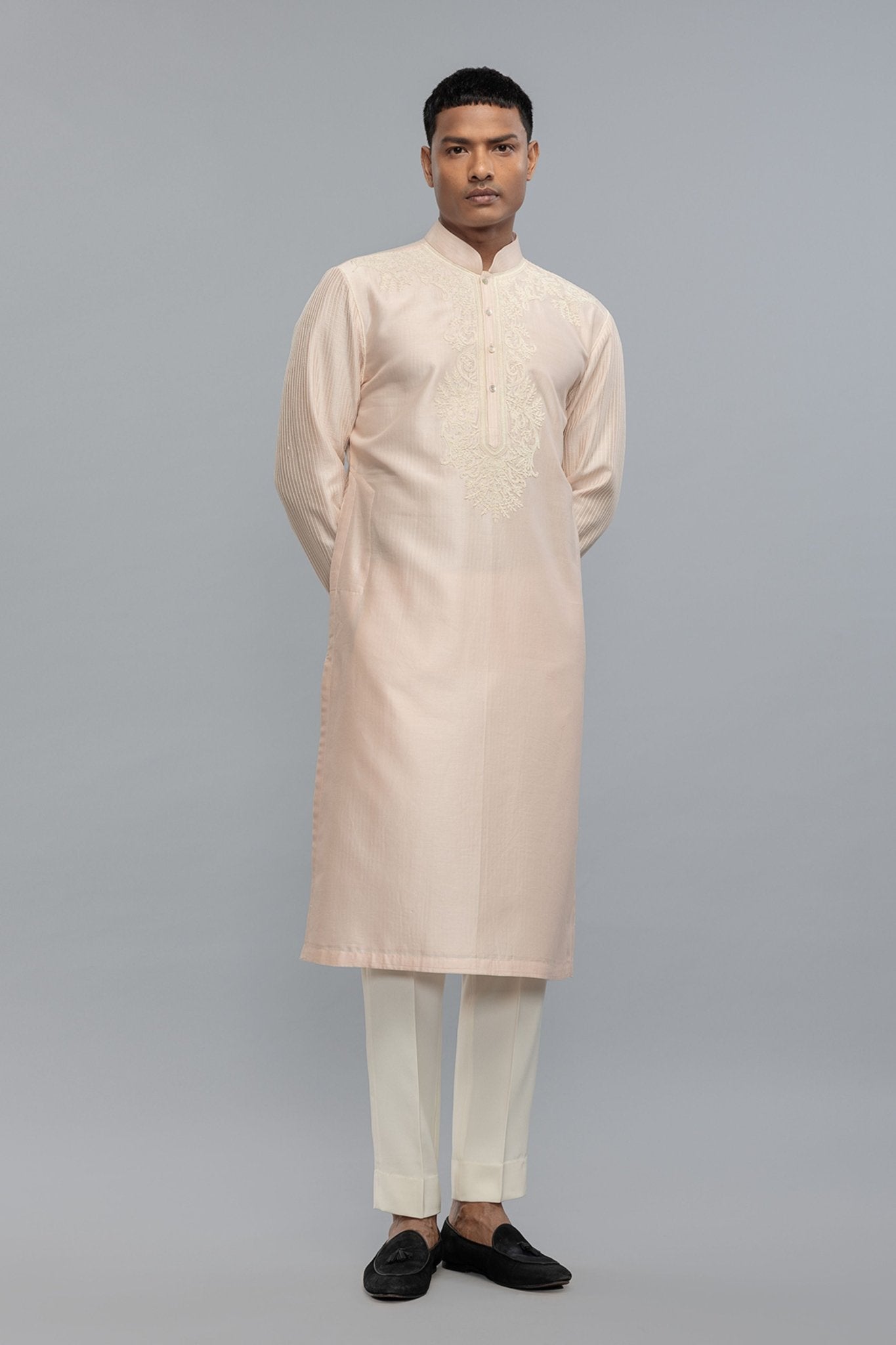 Chanderi Kurta Set With Threadwork - Rohit Bal Menswear - Elahe
