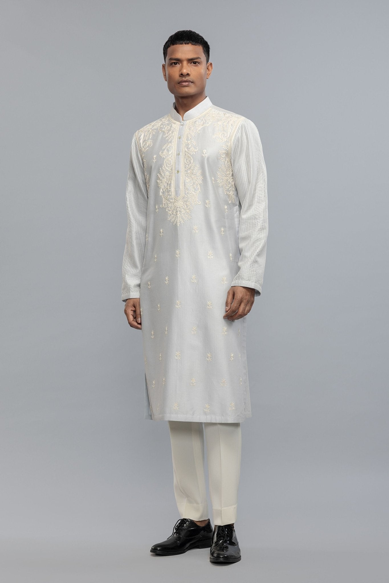 Chanderi Kurta Set With Applique - Rohit Bal Menswear - Elahe
