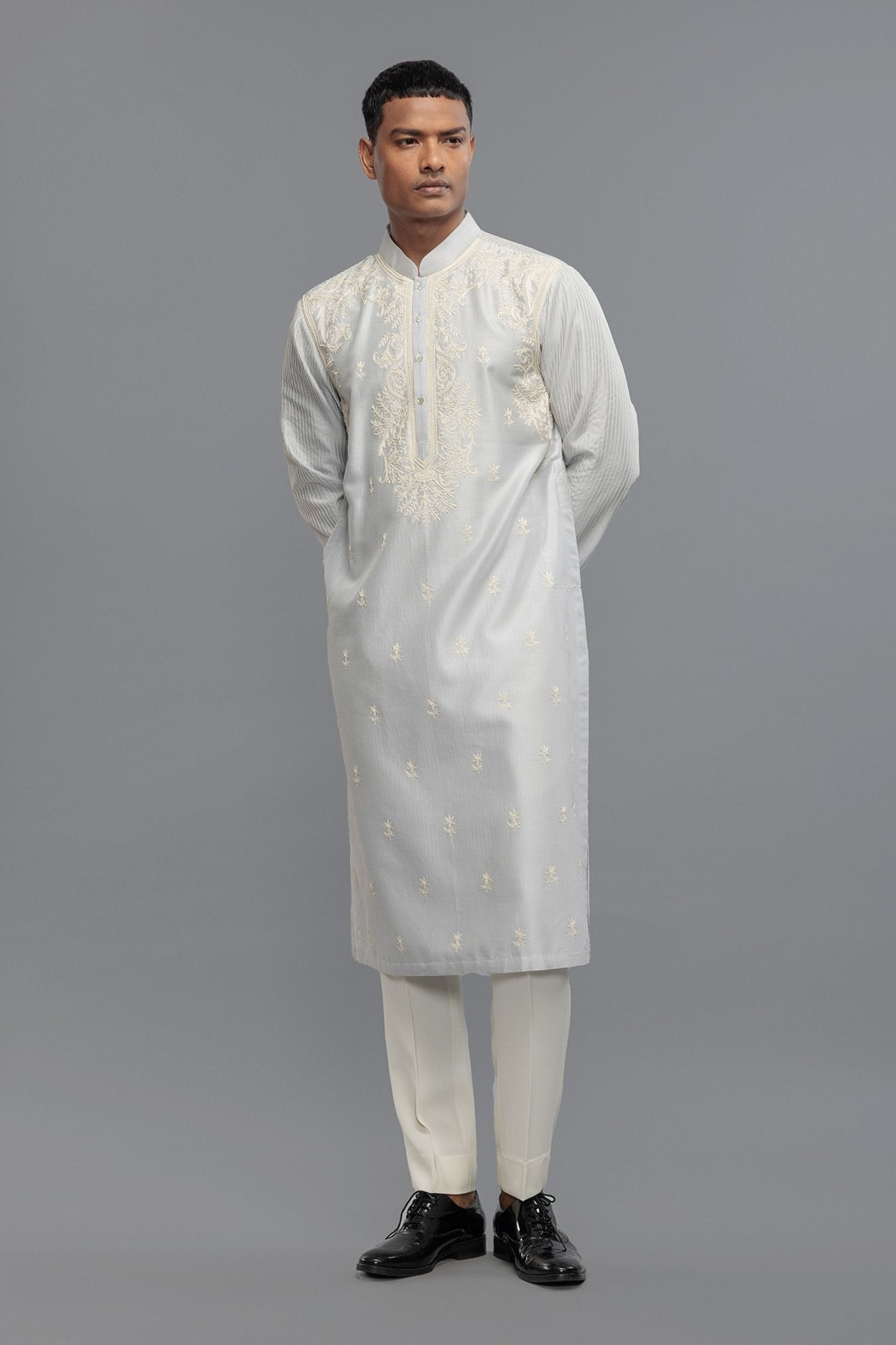 Chanderi Kurta Set With Applique - Rohit Bal Menswear - Elahe