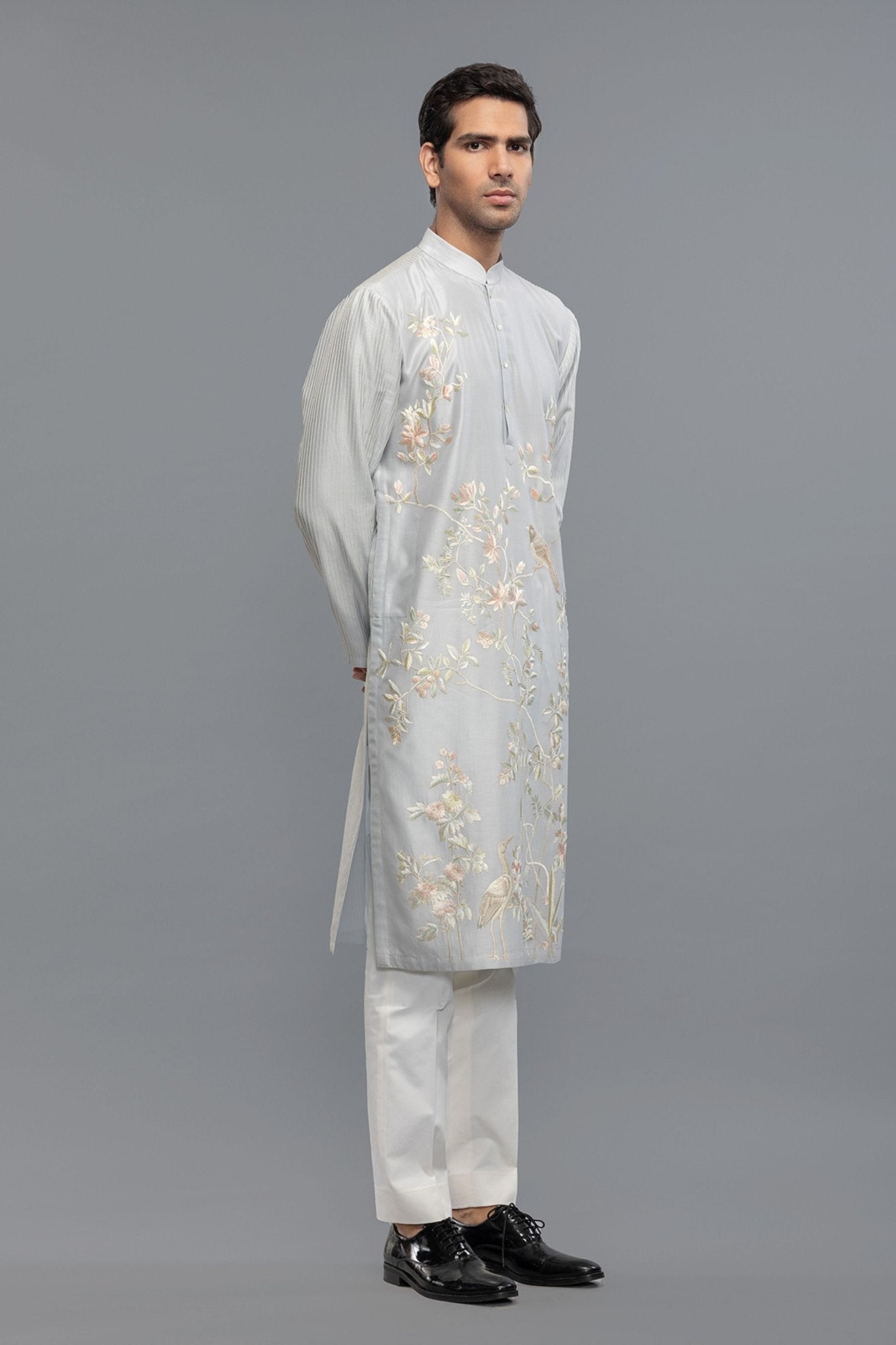 Powder Blue Chanderi Kurta - Rohit Bal Menswear - Elahe