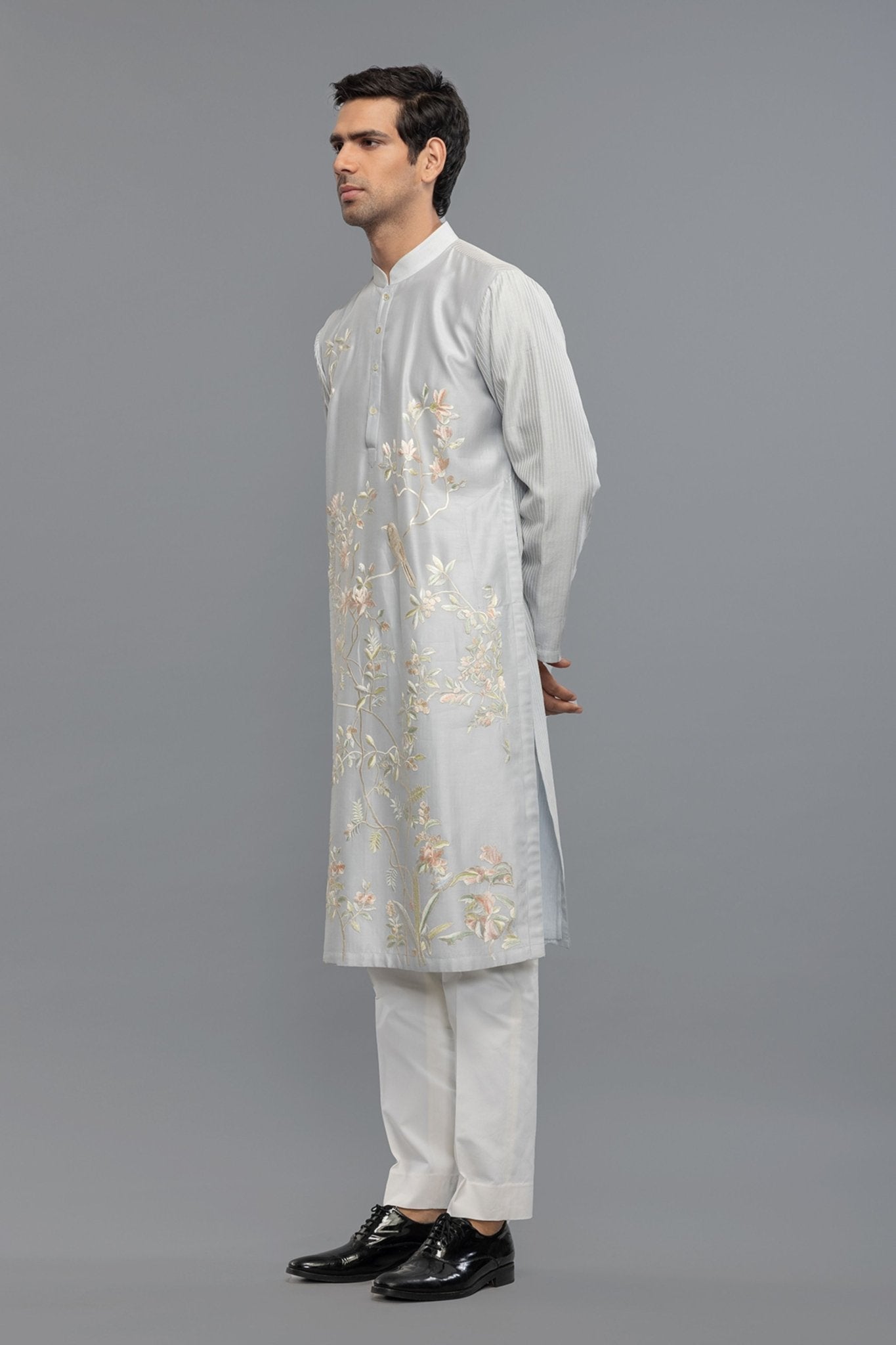 Powder Blue Chanderi Kurta - Rohit Bal Menswear - Elahe