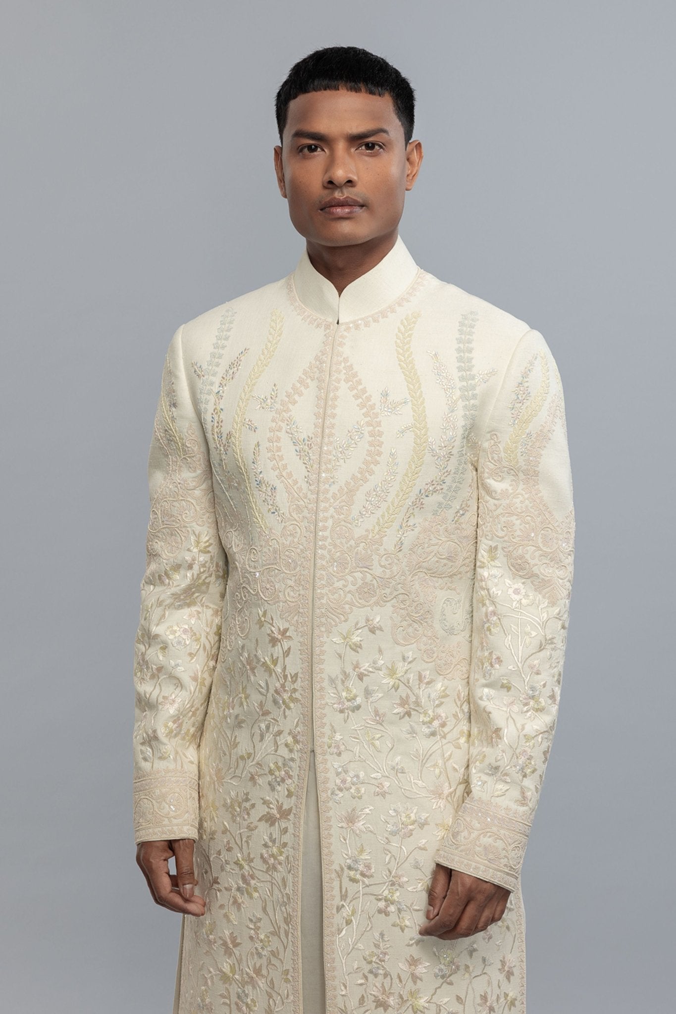 Embroidered Matka Silk Sherwani - Rohit Bal Menswear - Elahe