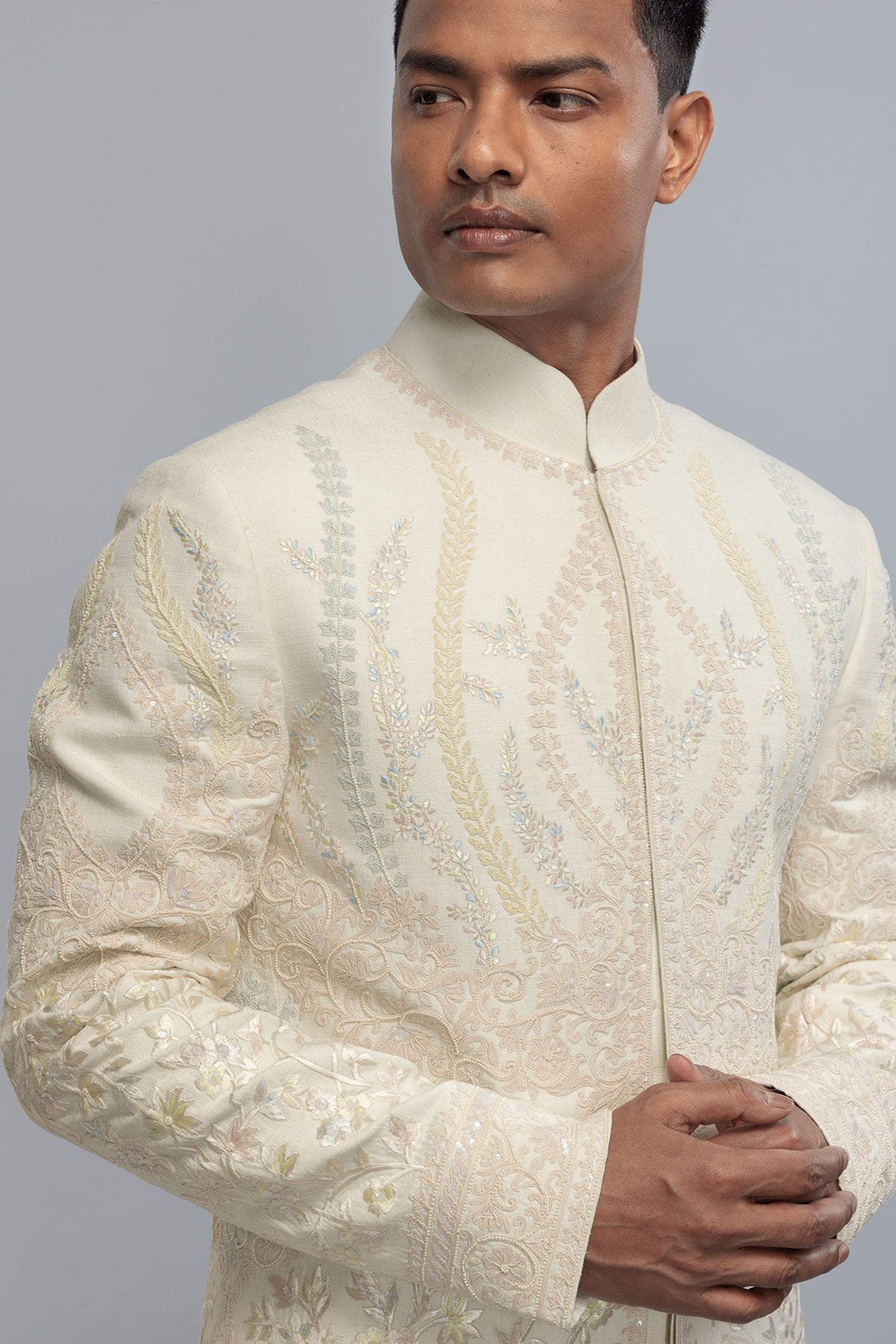 Embroidered Matka Silk Sherwani