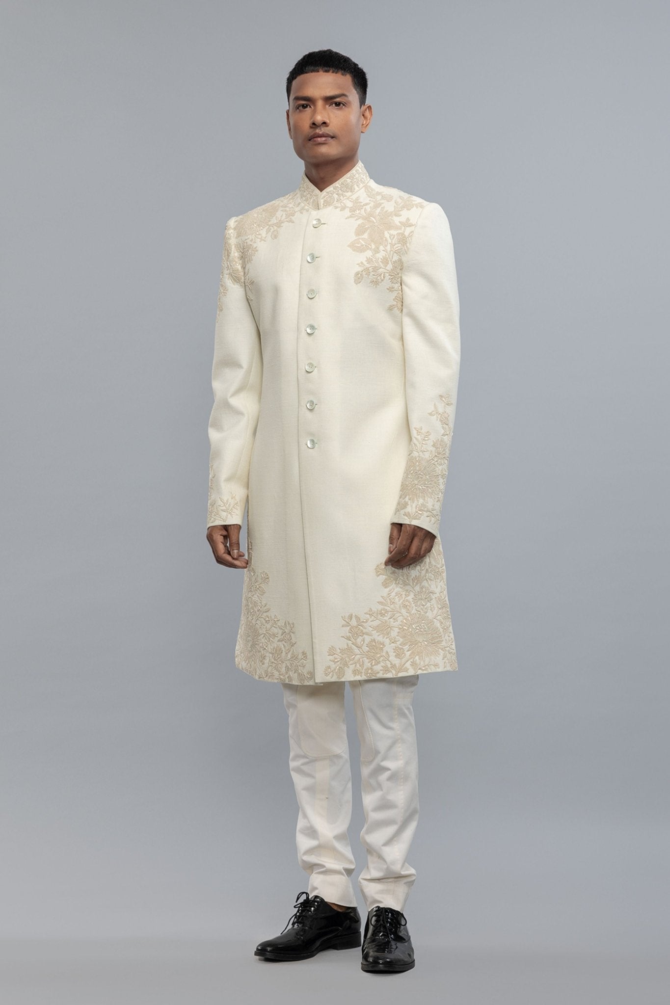 Sherwani In Matka Silk - Rohit Bal Menswear - Elahe