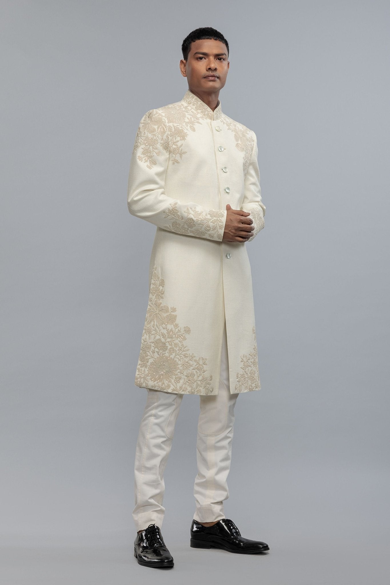 Sherwani In Matka Silk - Rohit Bal Menswear - Elahe