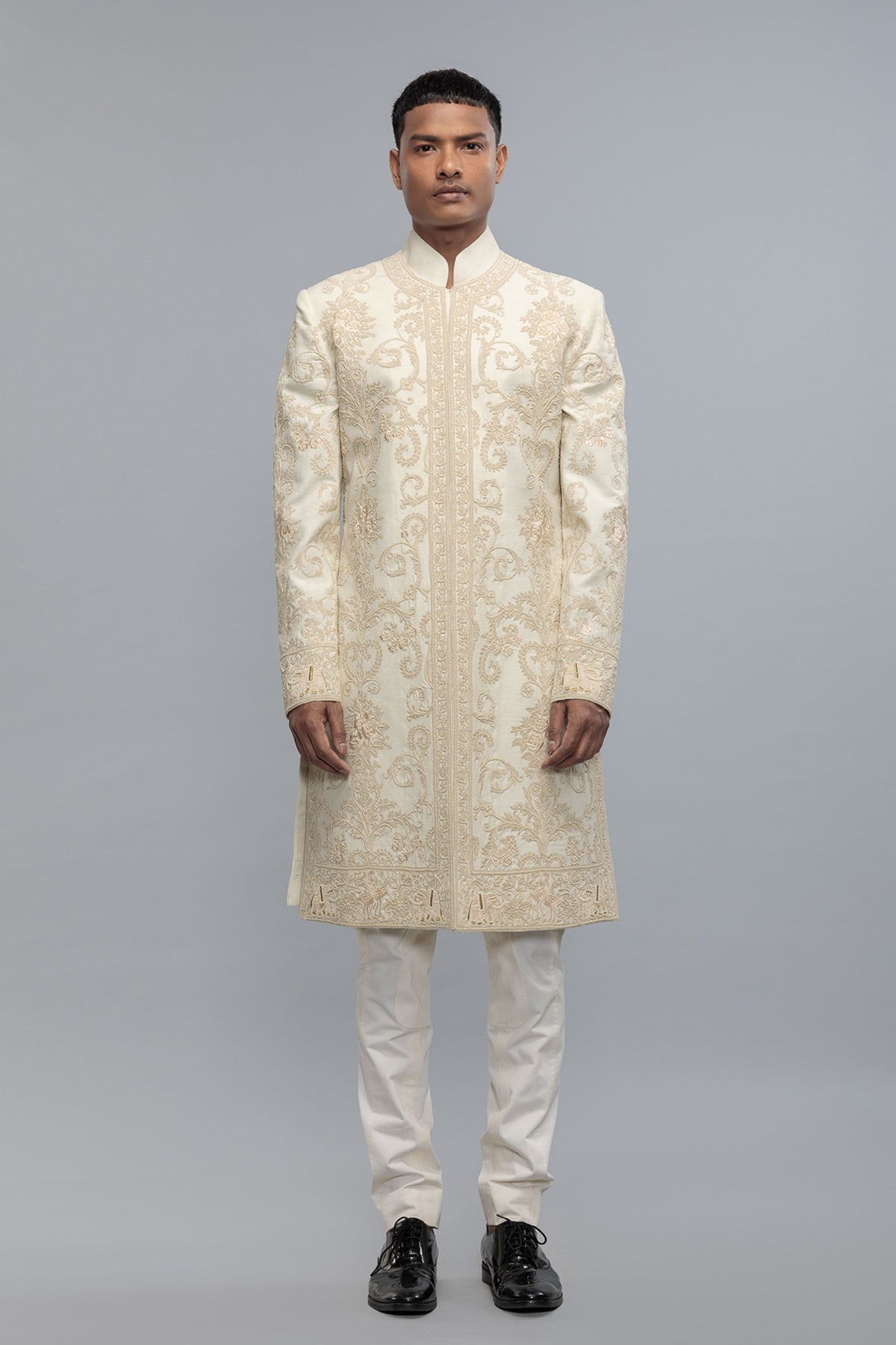 Ivory Silk Sherwani With Embroidery