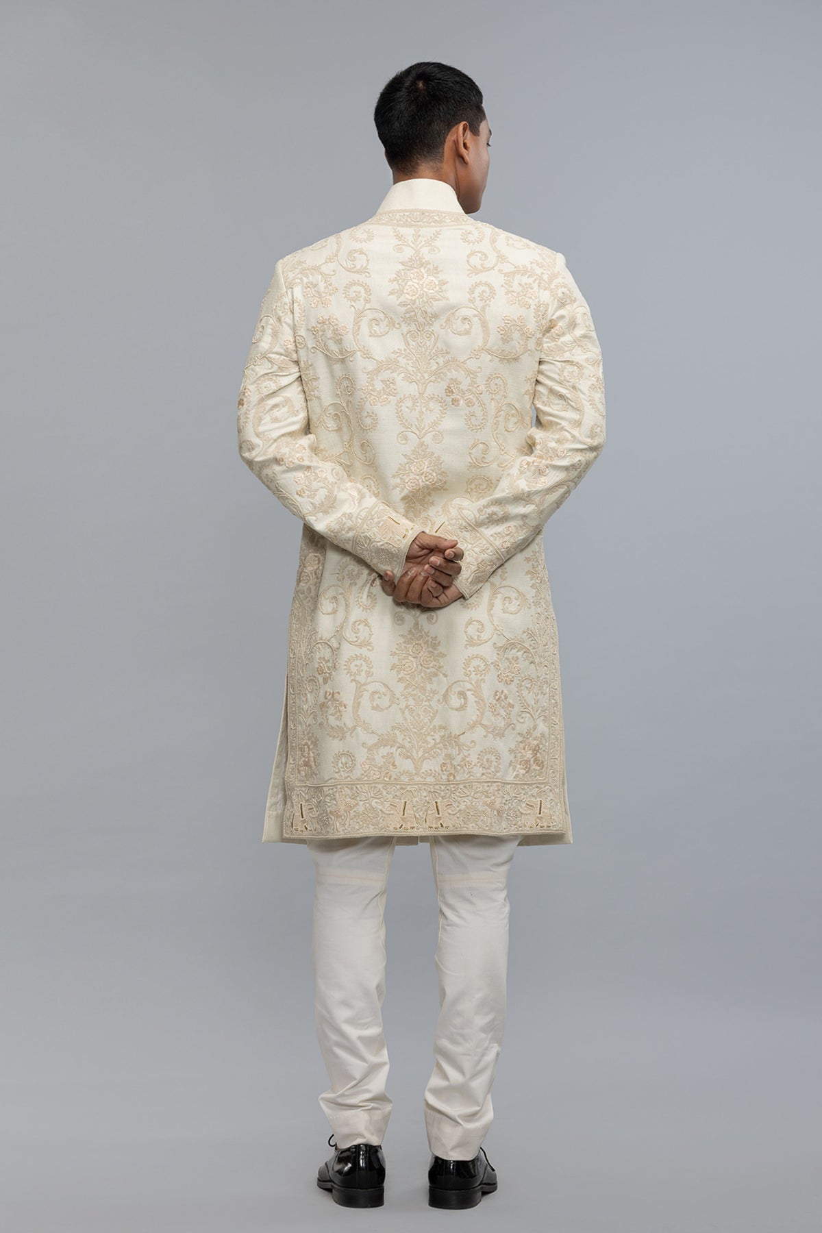 Ivory Silk Sherwani With Embroidery