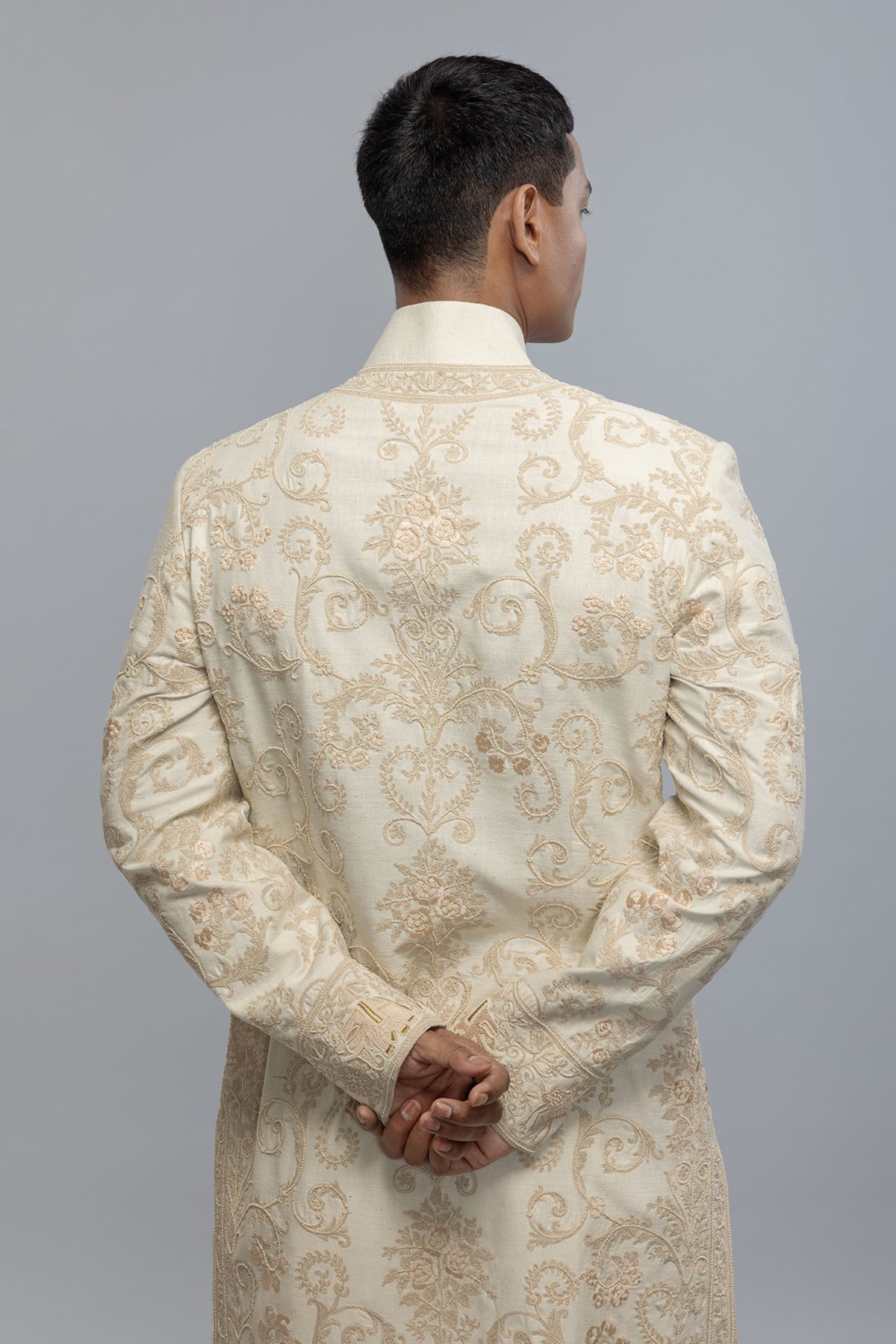 Ivory Silk Sherwani With Embroidery