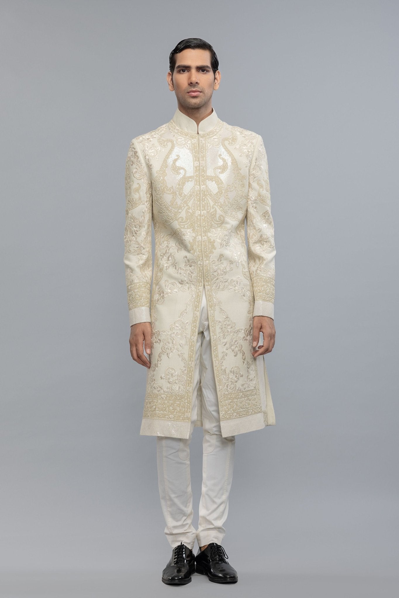 Ivory Embroidered Sherwani - Rohit Bal Menswear - Elahe