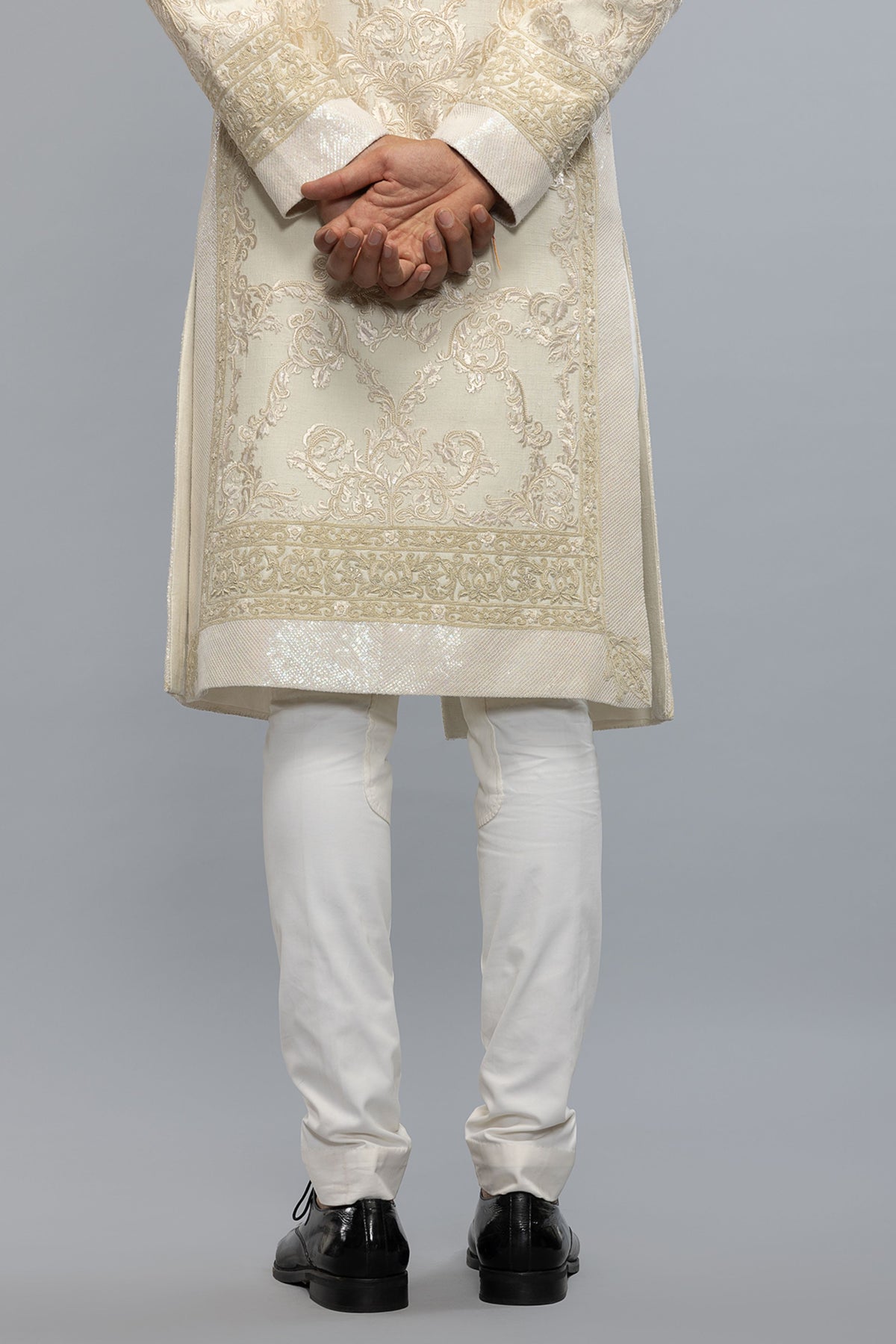 Ivory Silk Sherwani With Embroidery
