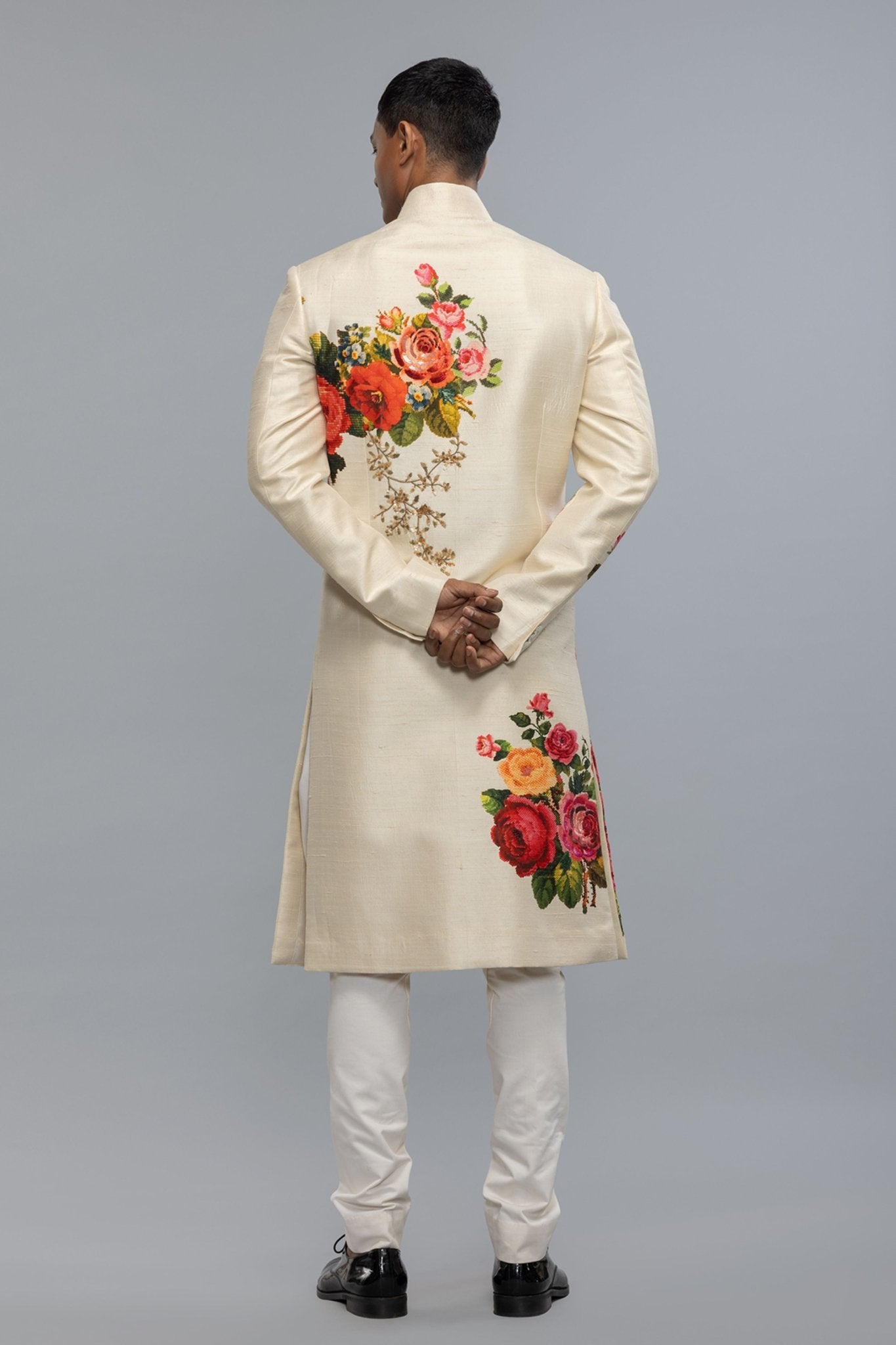 Ivory Matka Silk Sherwani - Rohit Bal Menswear - Elahe