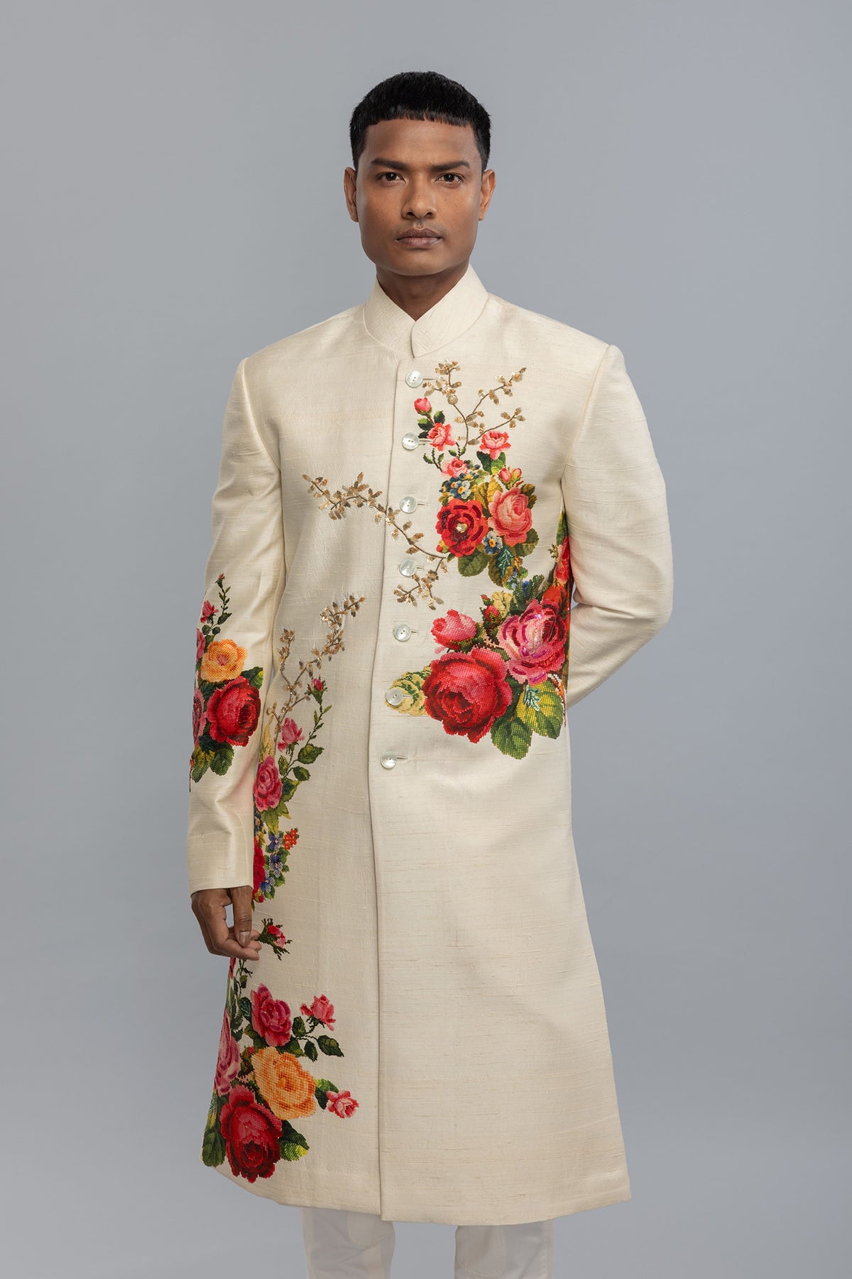 Ivory Matka Silk Sherwani