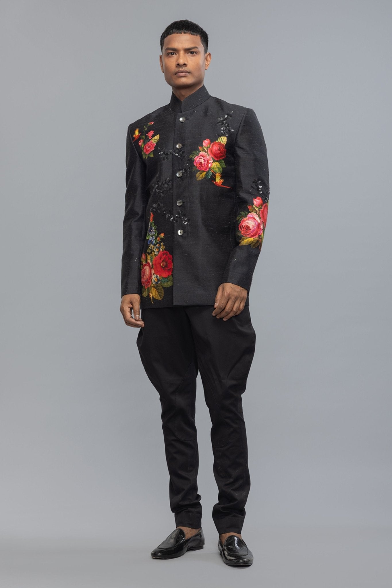 Floral Printed Matka Silk Badhgala - Rohit Bal Menswear - Elahe