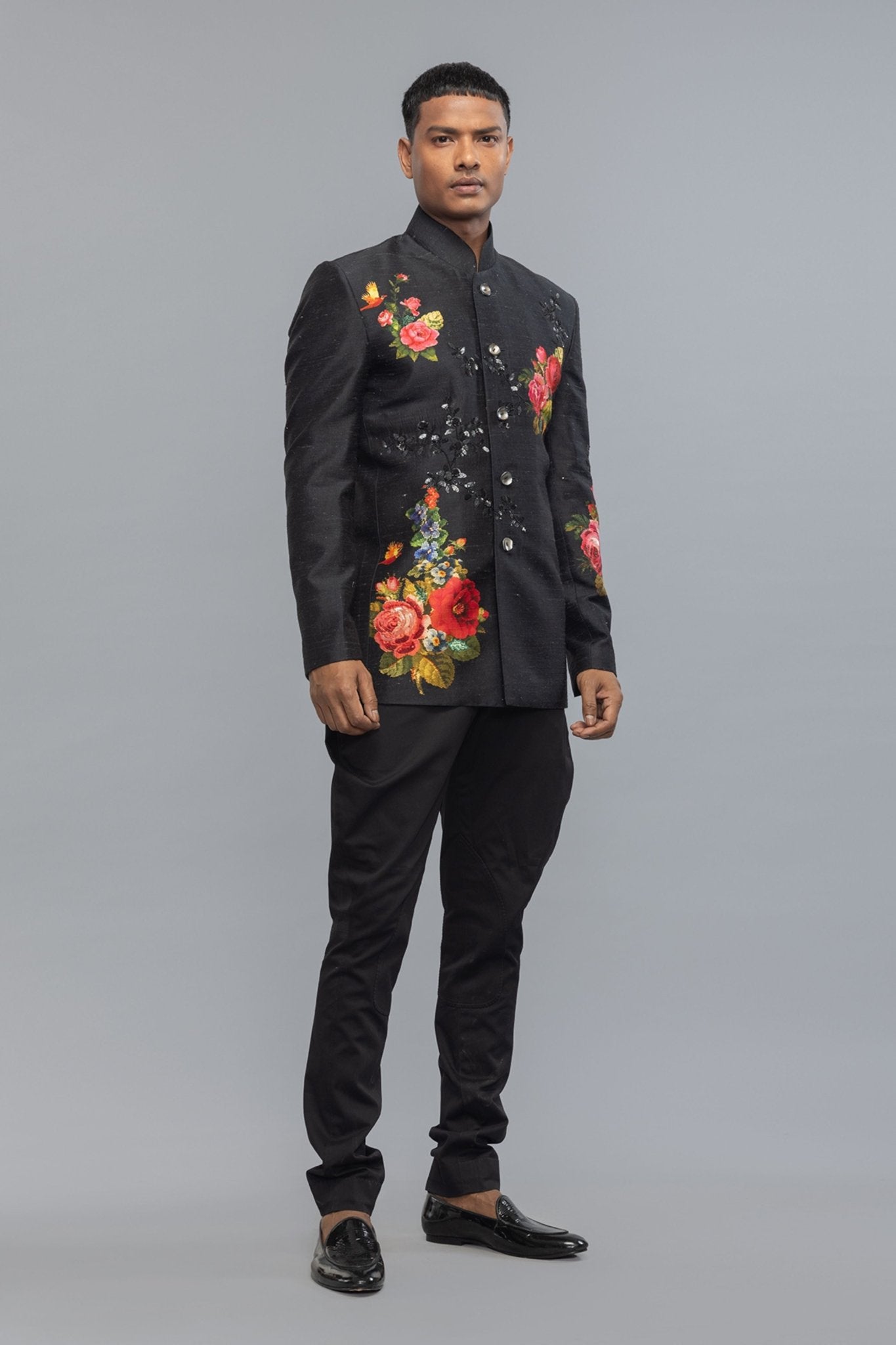Floral Printed Matka Silk Badhgala - Rohit Bal Menswear - Elahe