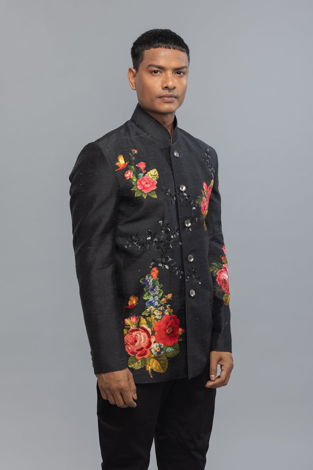 Floral Printed Matka Silk Badhgala