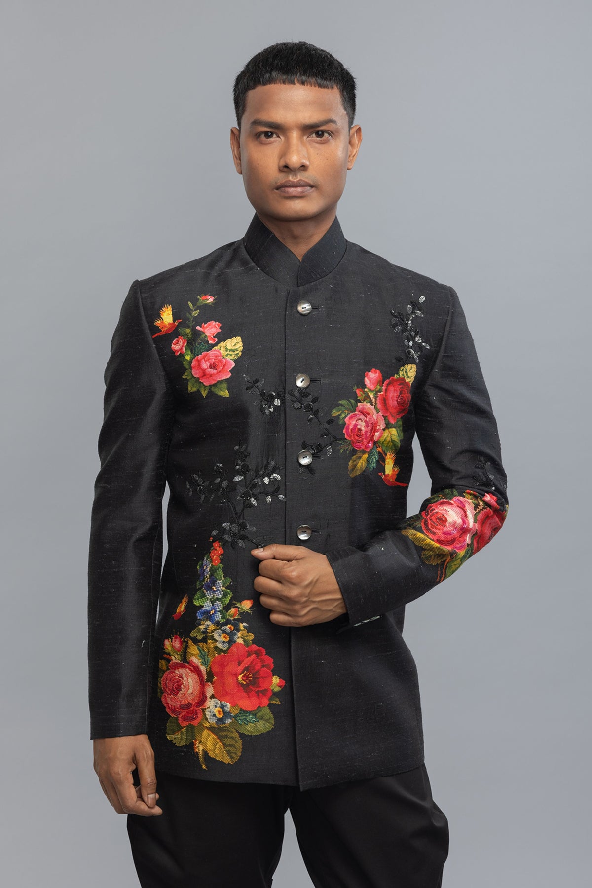Floral Printed Matka Silk Badhgala