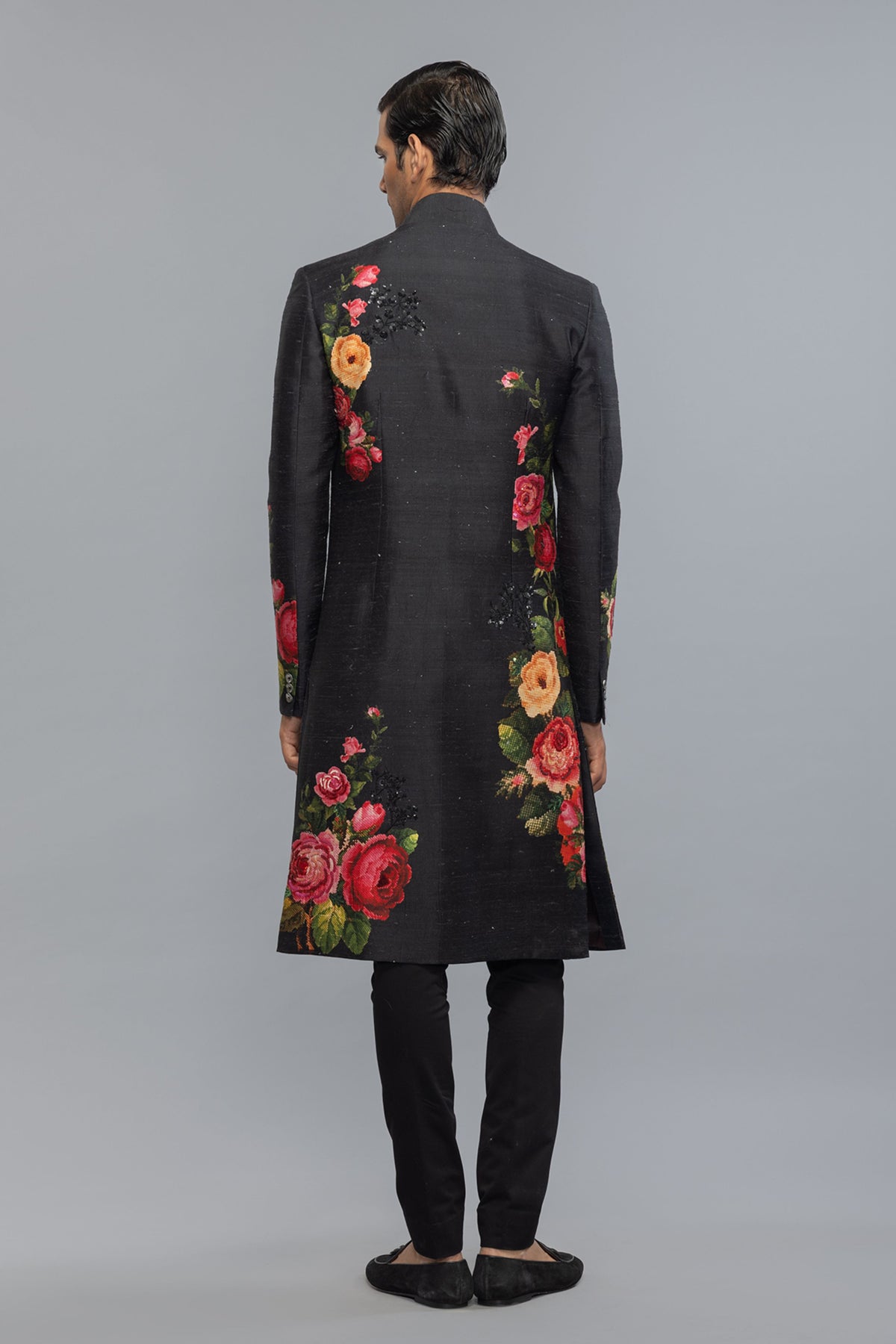 Black Matka Silk Sherwani