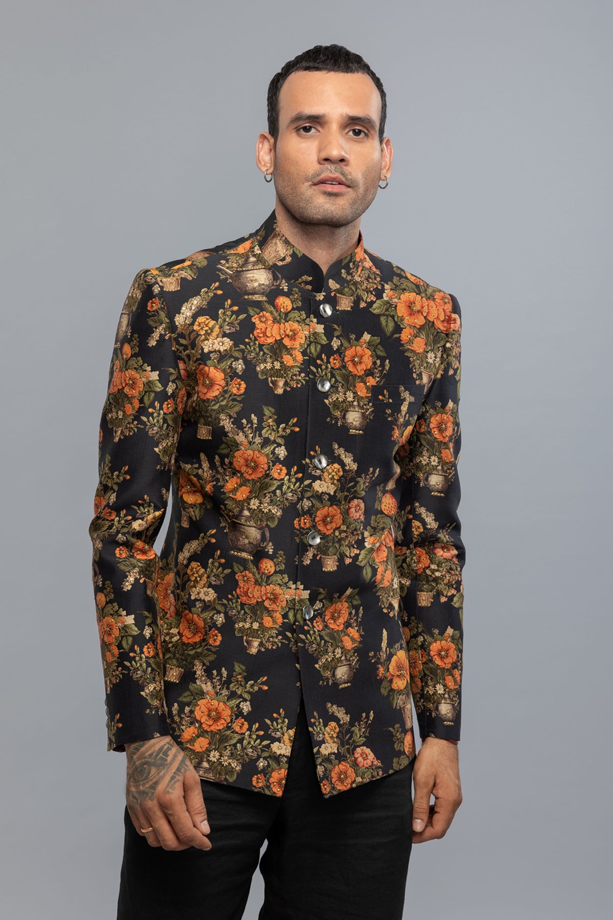 Black Floral Printed Badhgala
