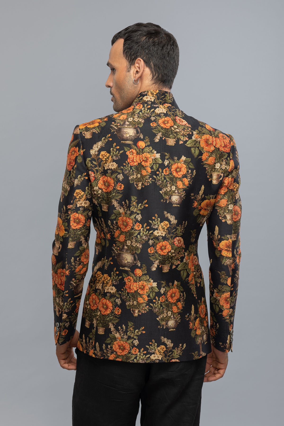 Black Floral Printed Badhgala