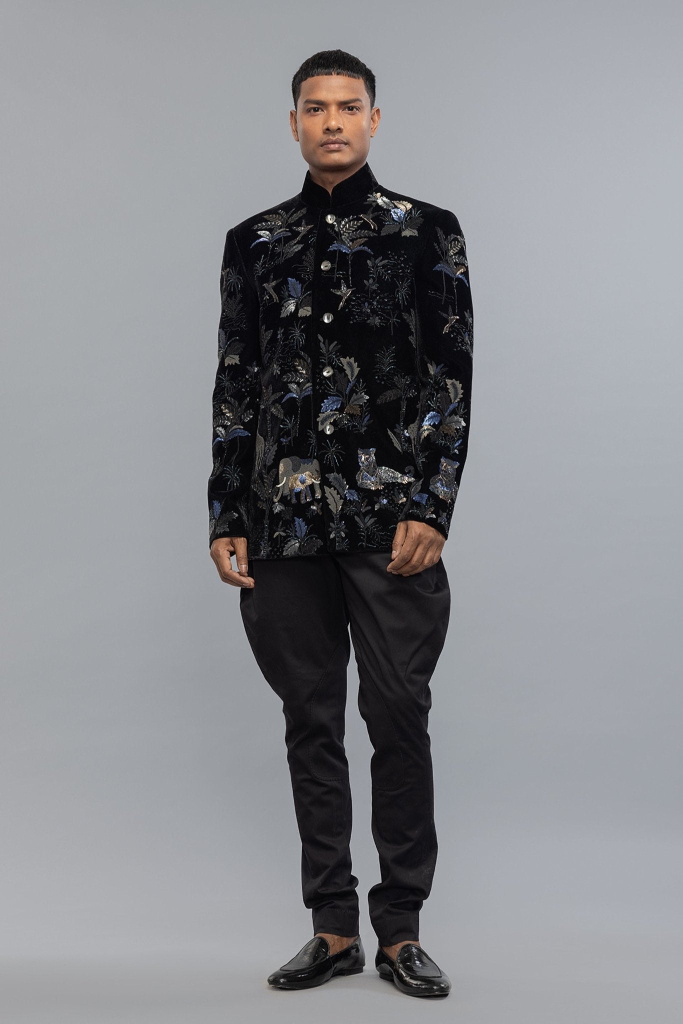 Elegant Black Velvet With Embroidery - Rohit Bal Menswear - Elahe