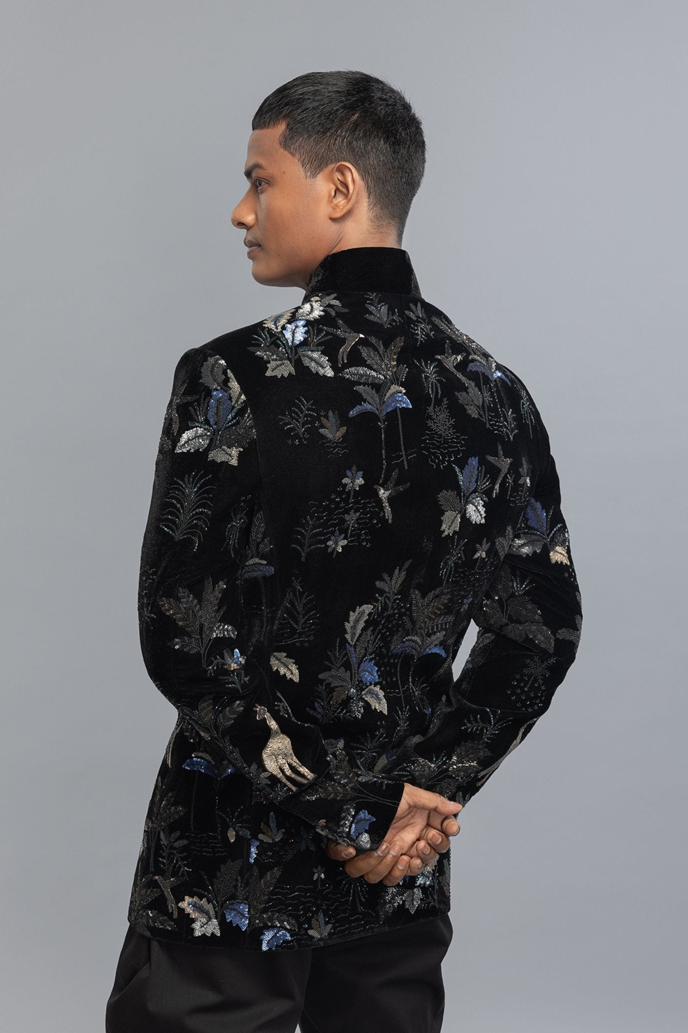 Elegant Black Velvet With Embroidery - Rohit Bal Menswear - Elahe
