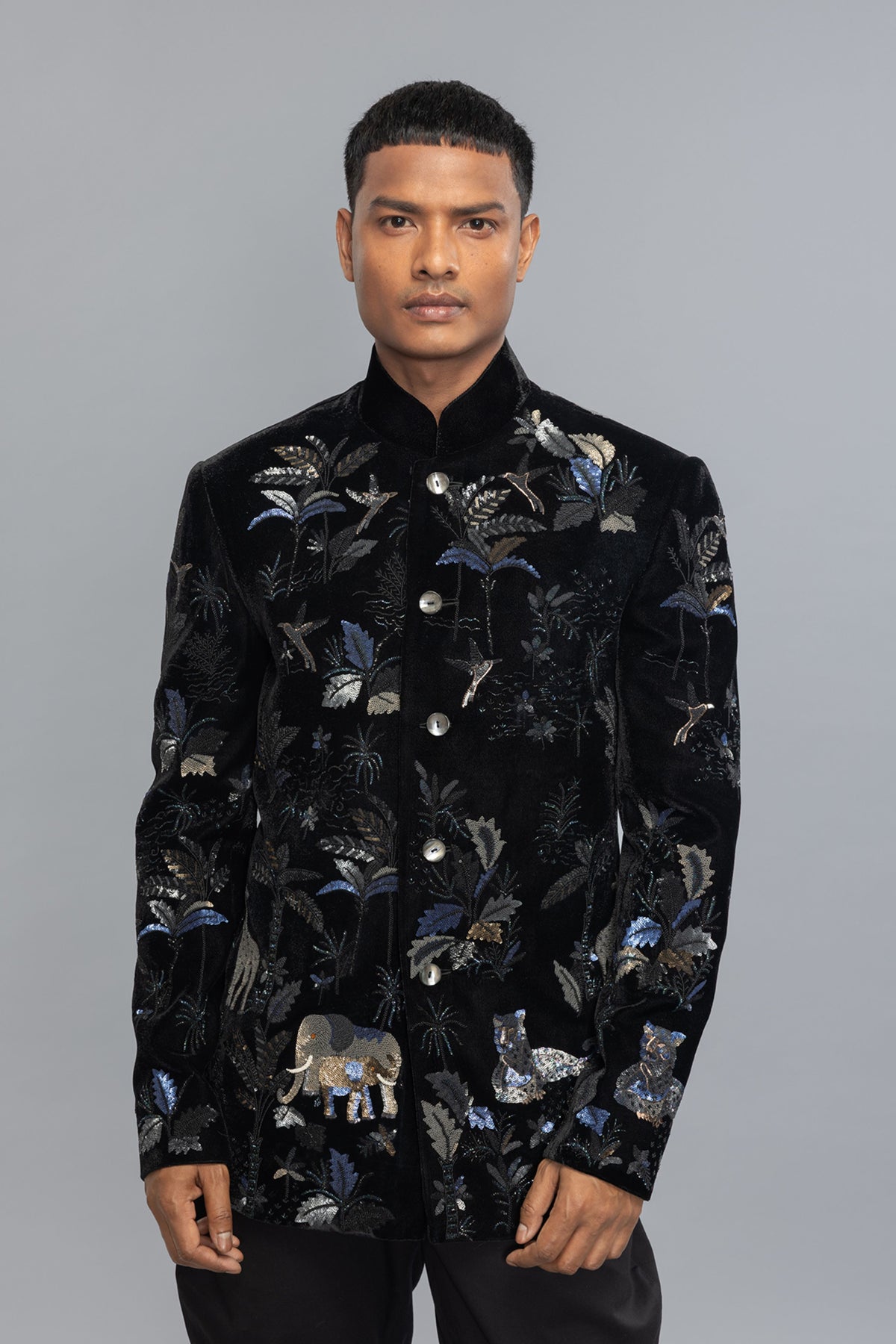 Elegant Black Velvet With Embroidery