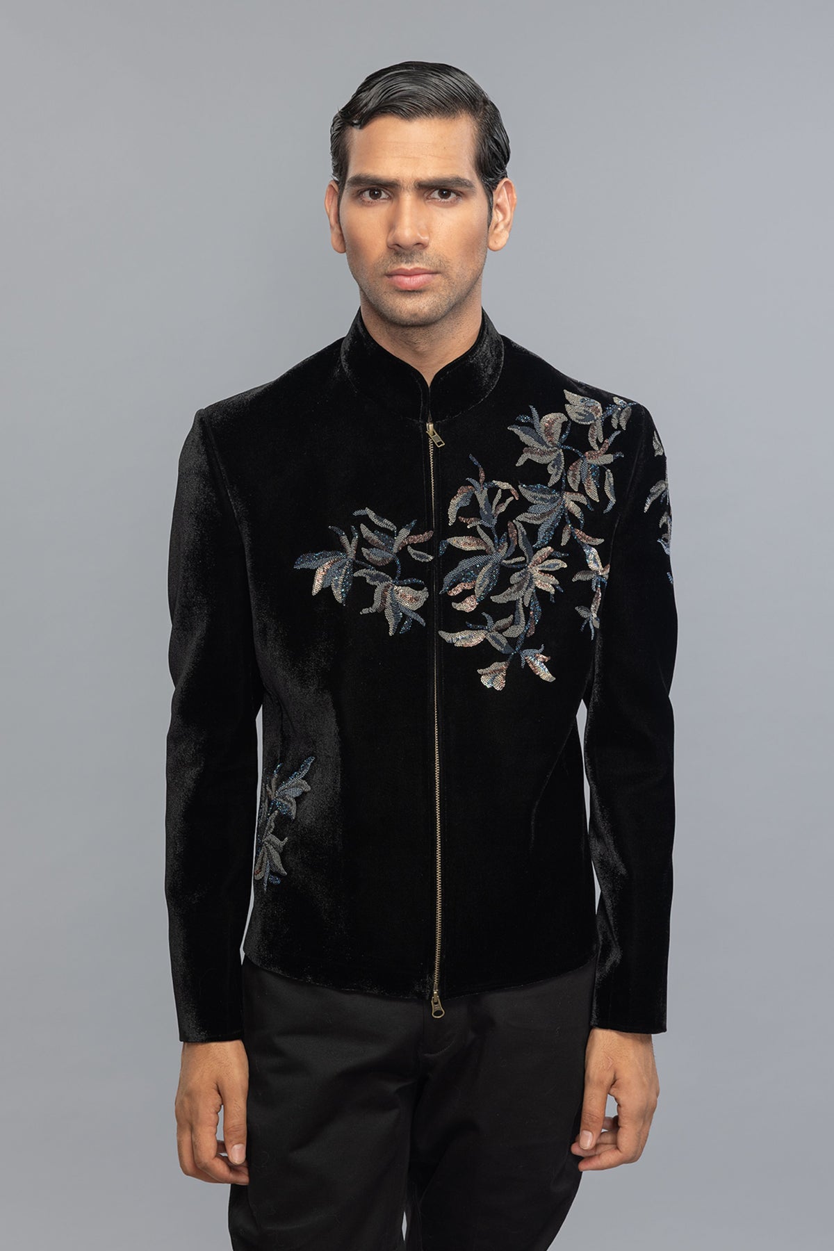 Velvet Bandhgala With Intricate Embroidery