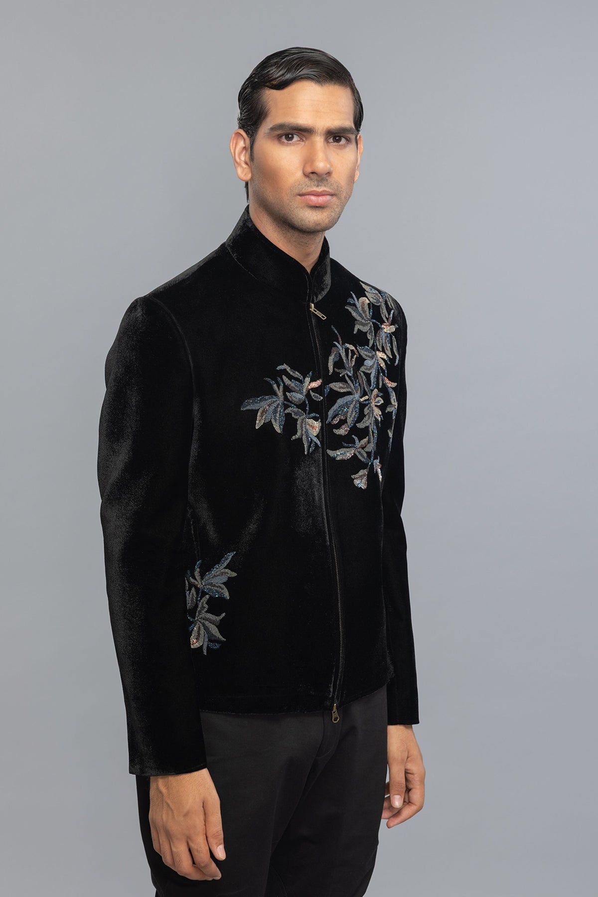 Velvet Bandhgala With Intricate Embroidery