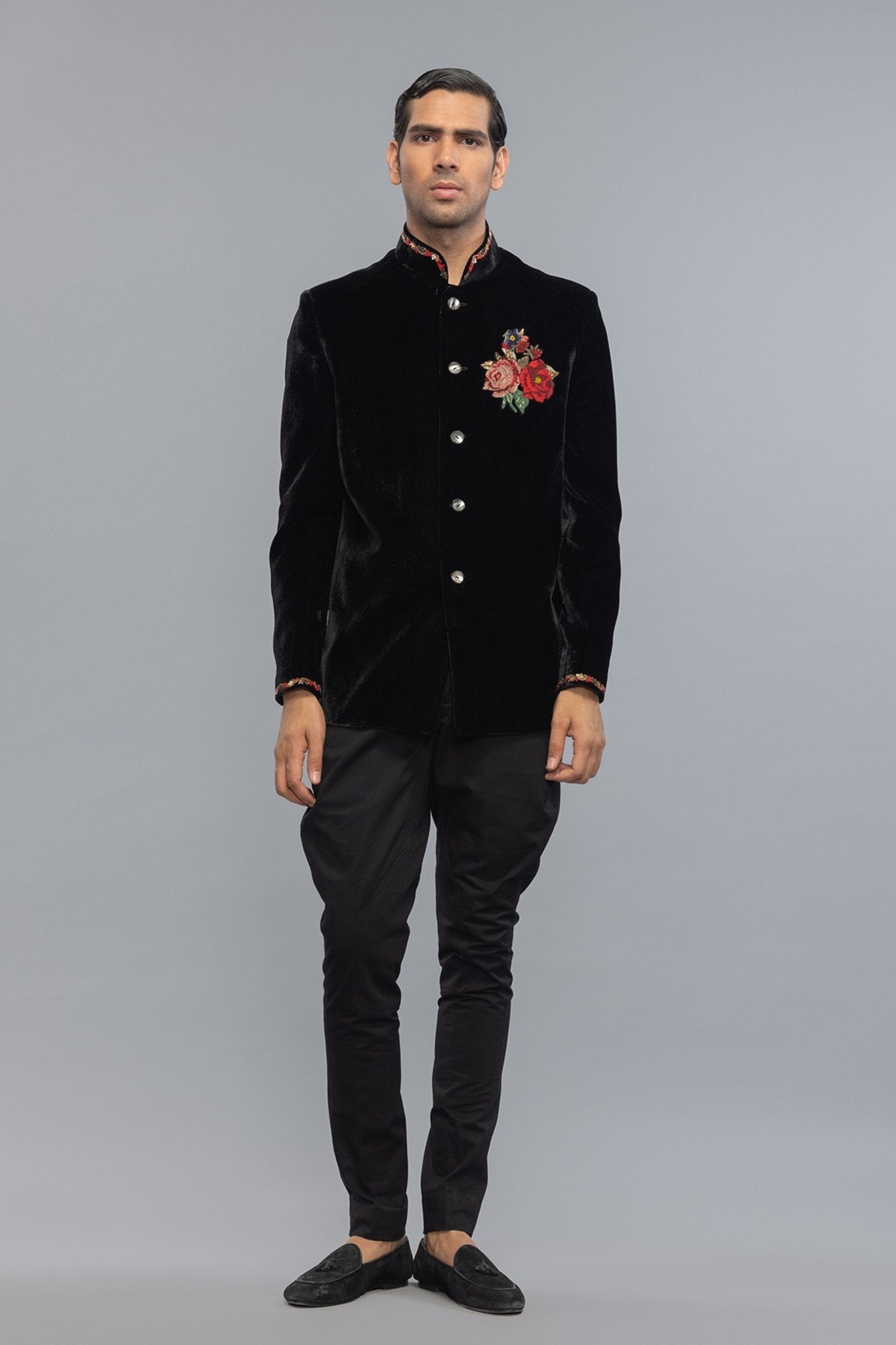 Embroidered Elegant Black Velvet - Rohit Bal Menswear - Elahe