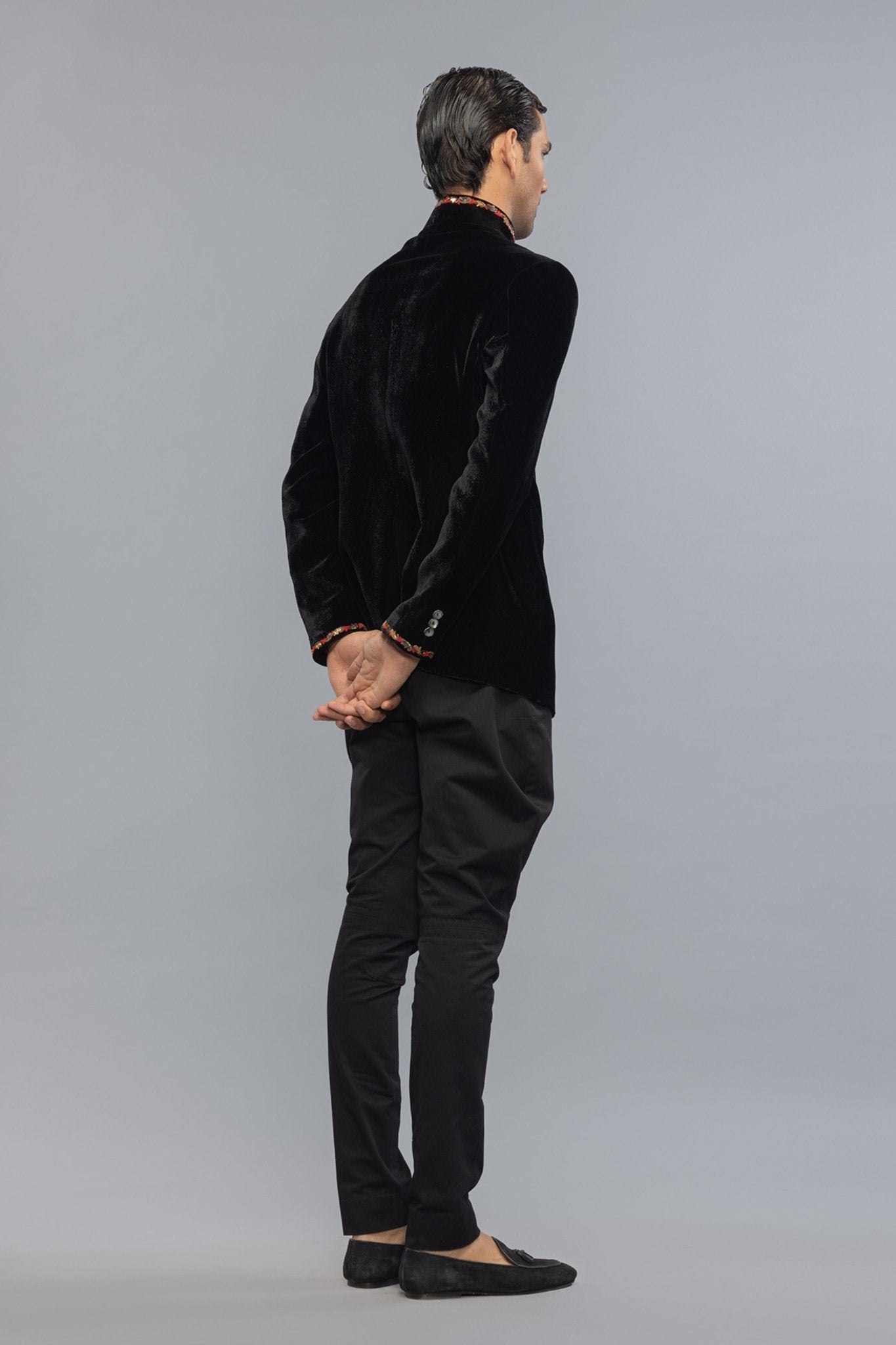 Embroidered Elegant Black Velvet - Rohit Bal Menswear - Elahe