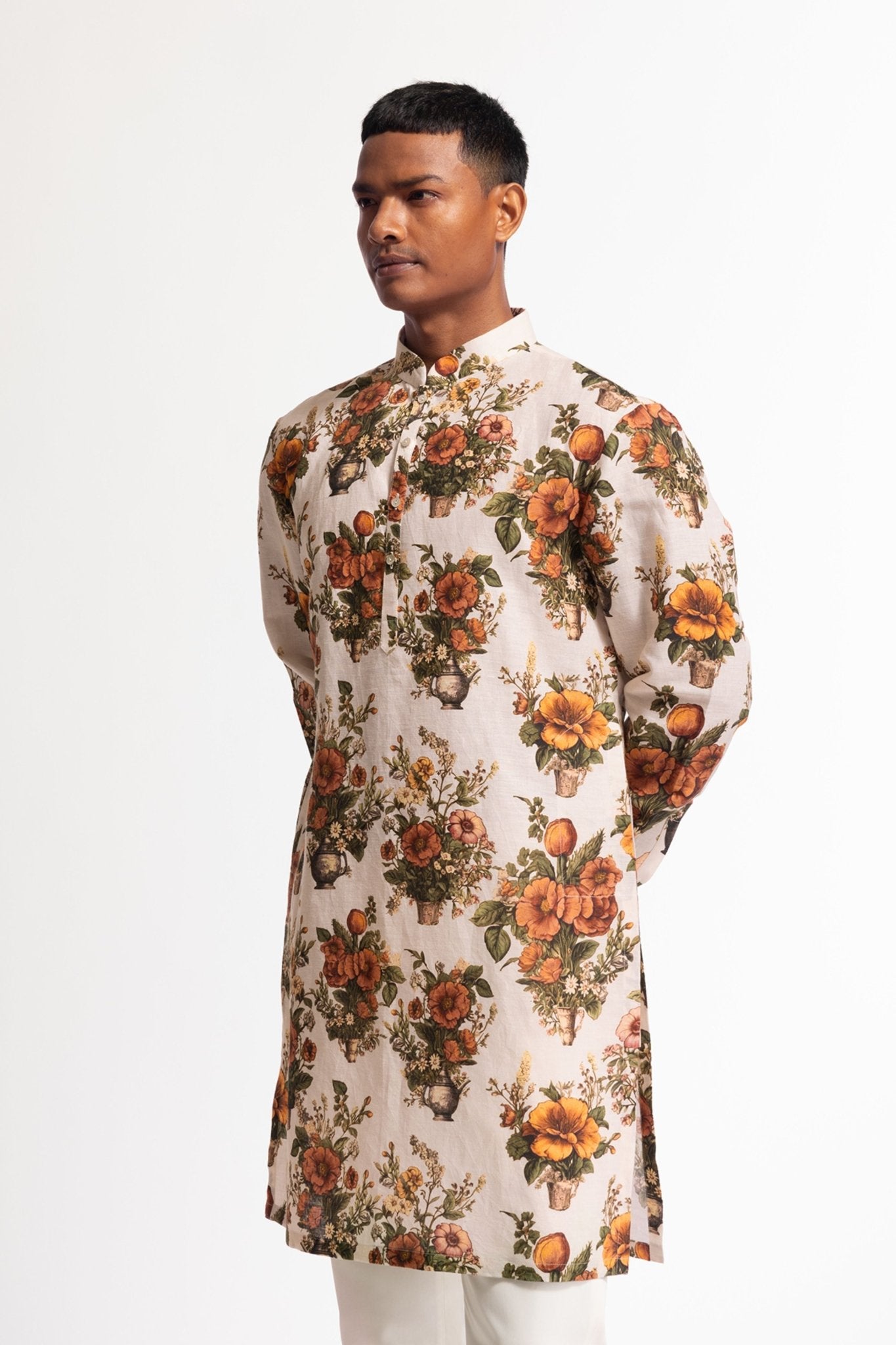 Dupion Silk Short Kurta - Rohit Bal Menswear - Elahe