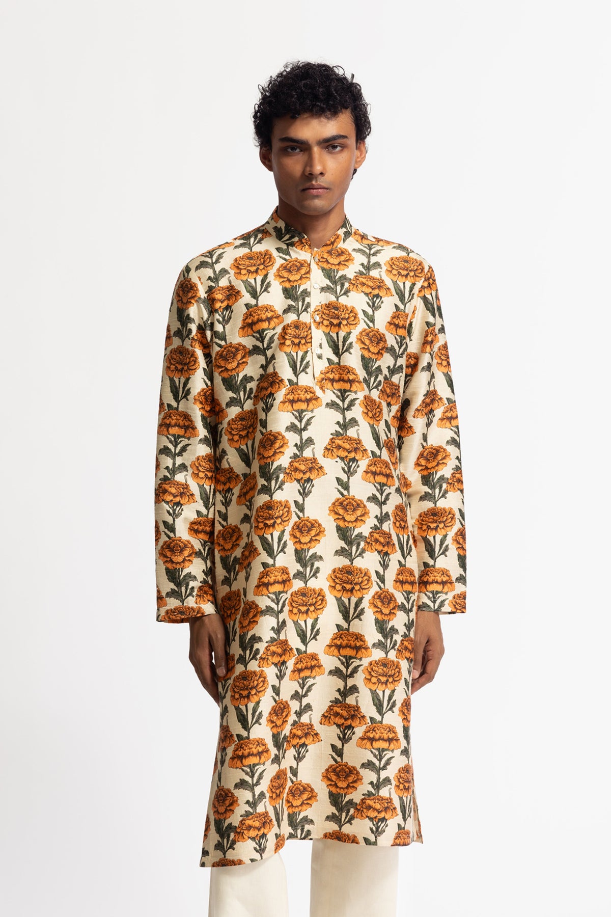 Printed Dupion Silk Short Kurta