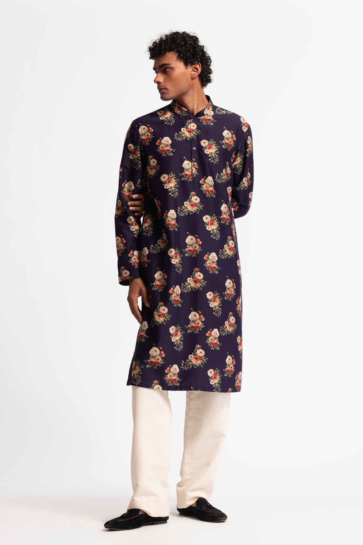 Indigo Print Chanderi Kurta Set