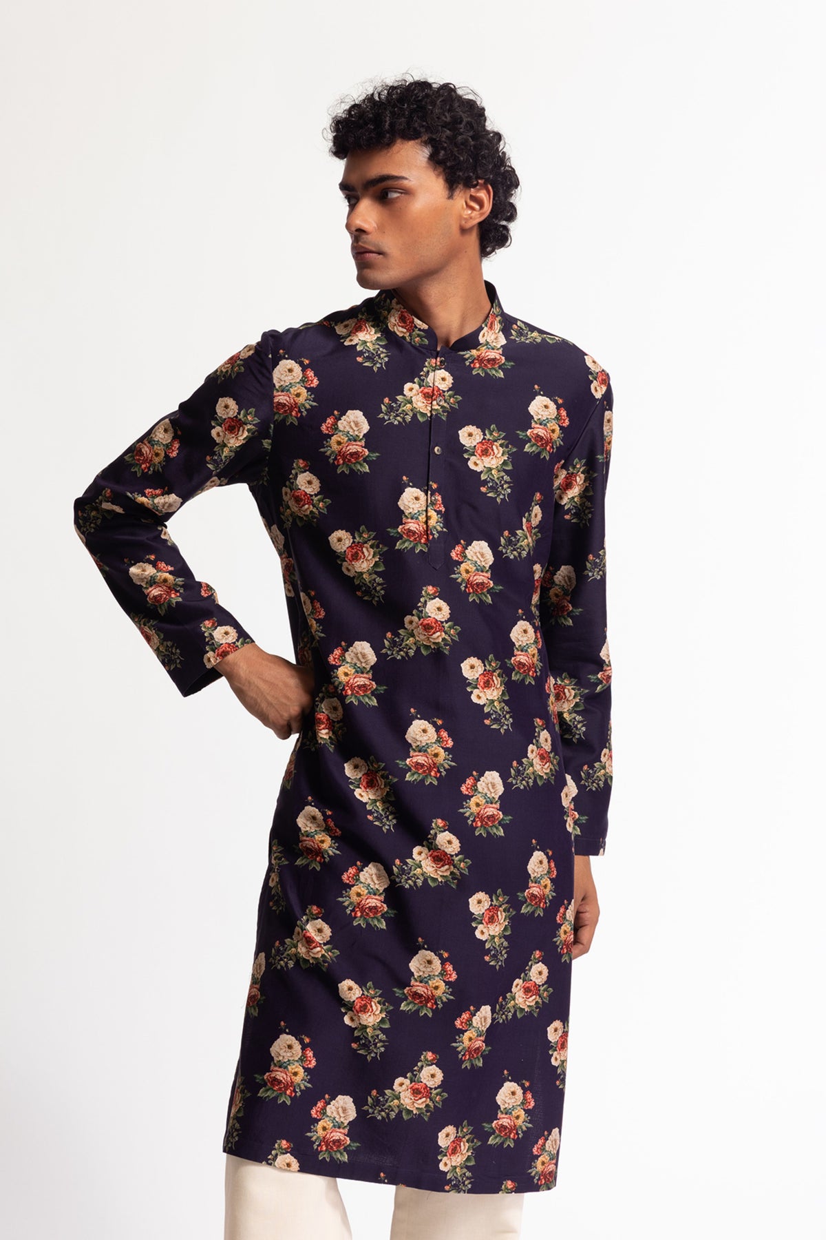 Indigo Print Chanderi Kurta Set