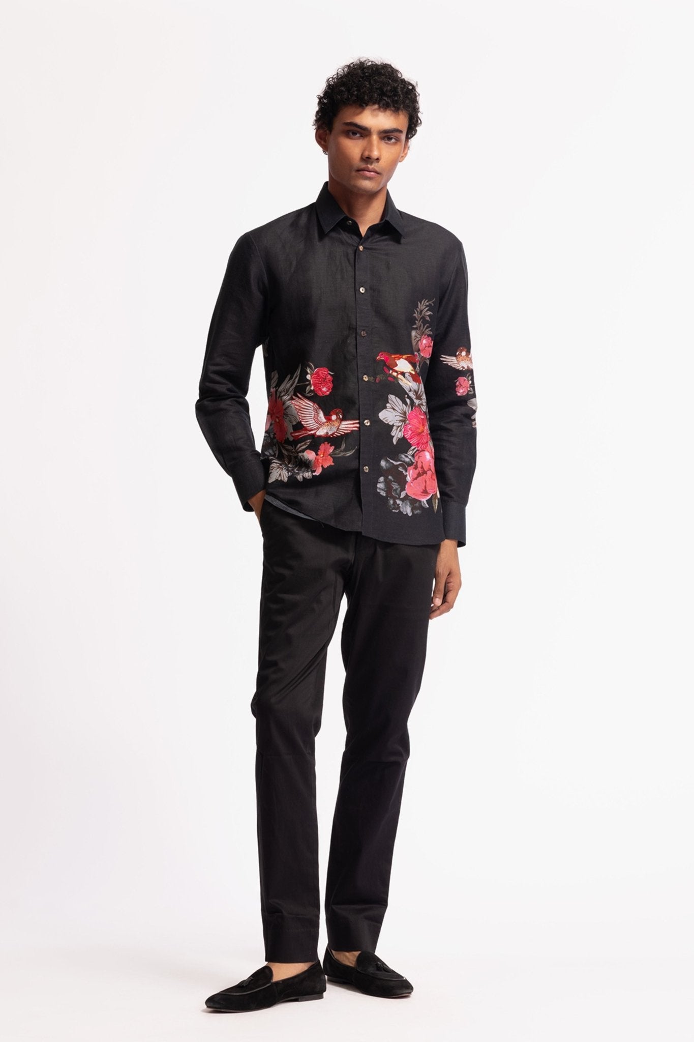 Black Floral Shirt - Rohit Bal Menswear - Elahe