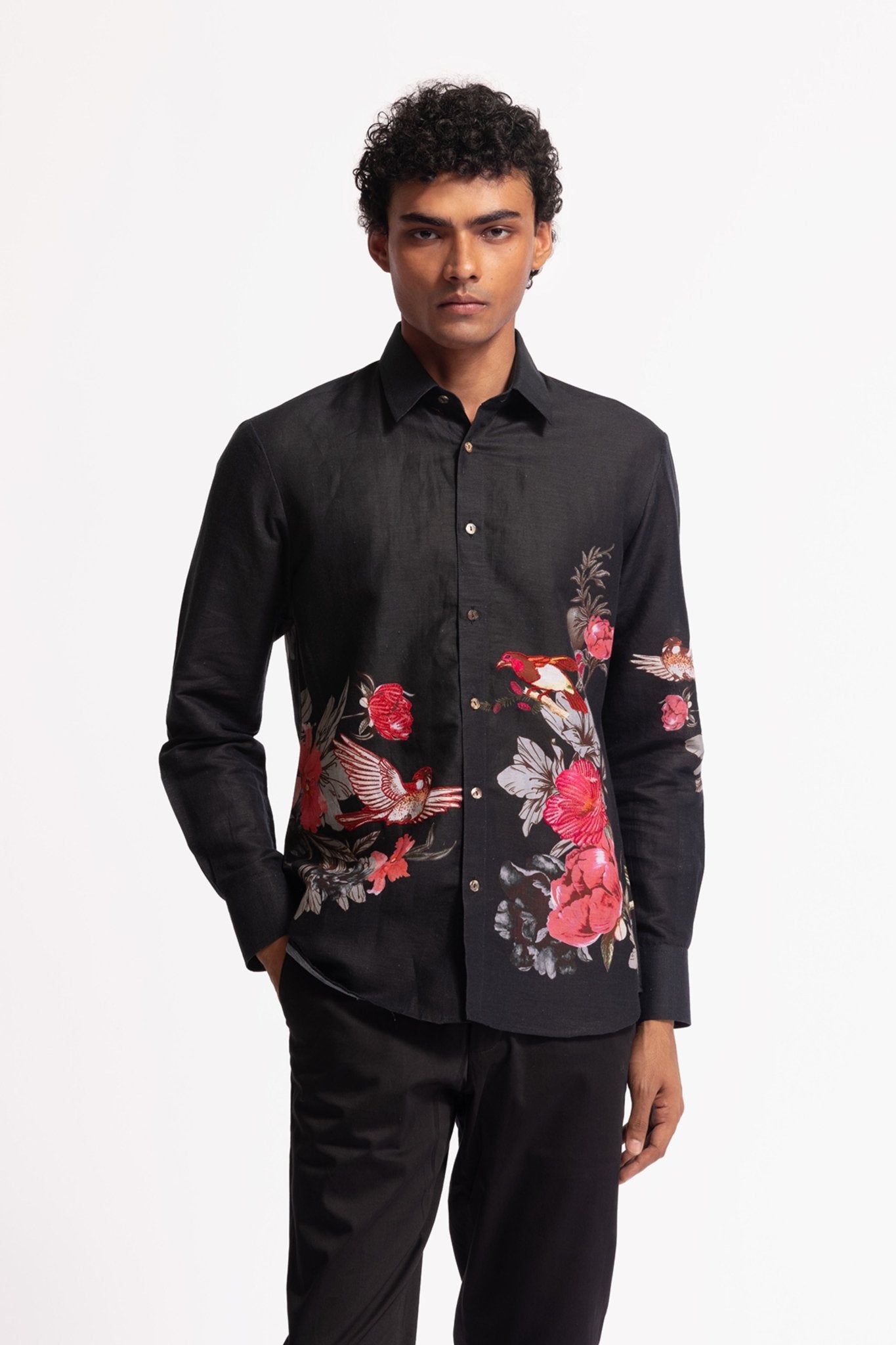 Black Floral Shirt - Rohit Bal Menswear - Elahe